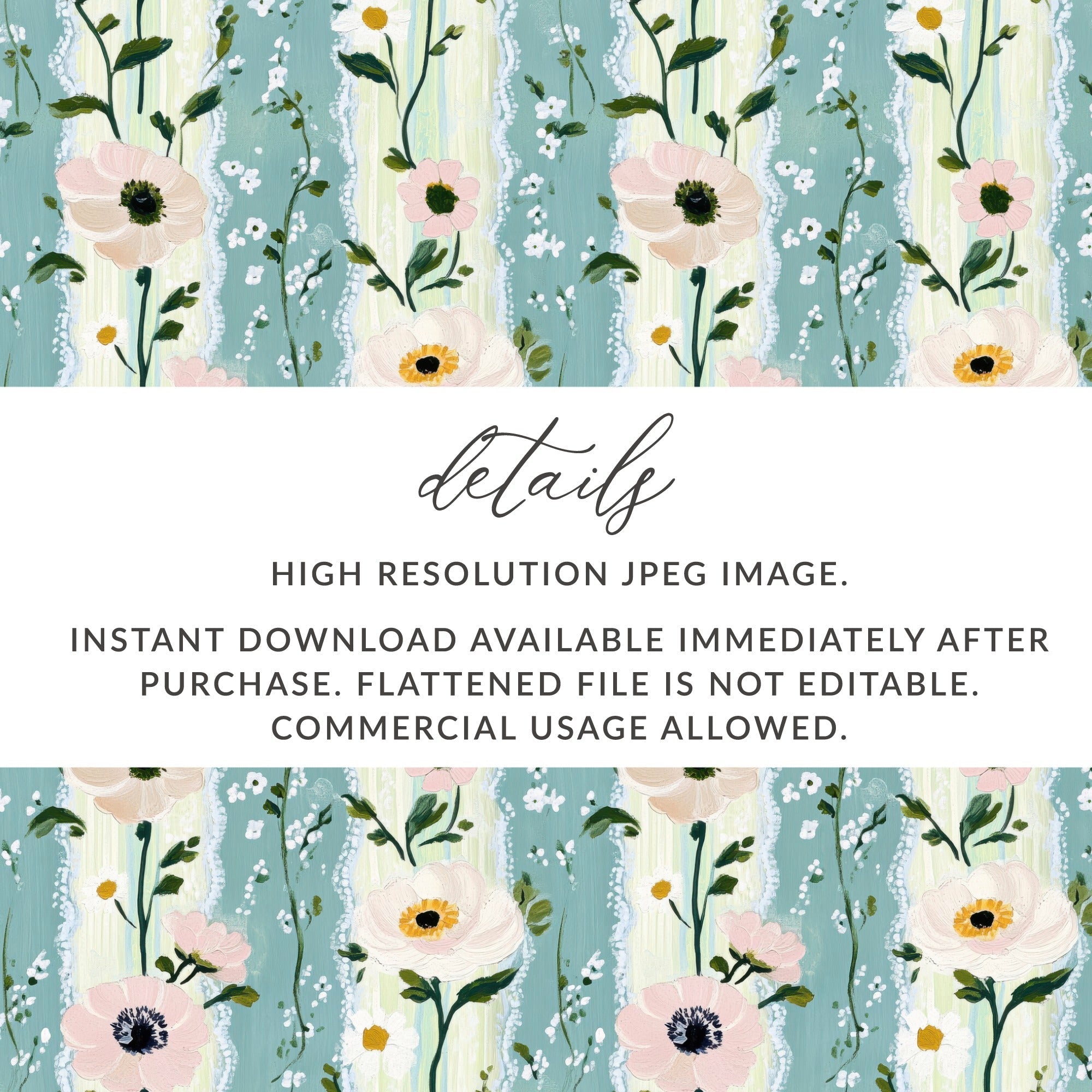 Floral Digital Paper, Anemone Seamless Pattern, Pastel Flower Print, Green Wallpaper, Digital Fabric Design, JPEG Files, Scrapbook Paper - Moore and Mountain