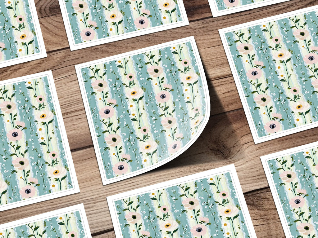 Floral Digital Paper, Anemone Seamless Pattern, Pastel Flower Print, Green Wallpaper, Digital Fabric Design, JPEG Files, Scrapbook Paper - Moore and Mountain