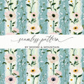 Floral Digital Paper, Anemone Seamless Pattern, Pastel Flower Print, Green Wallpaper, Digital Fabric Design, JPEG Files, Scrapbook Paper - Moore and Mountain