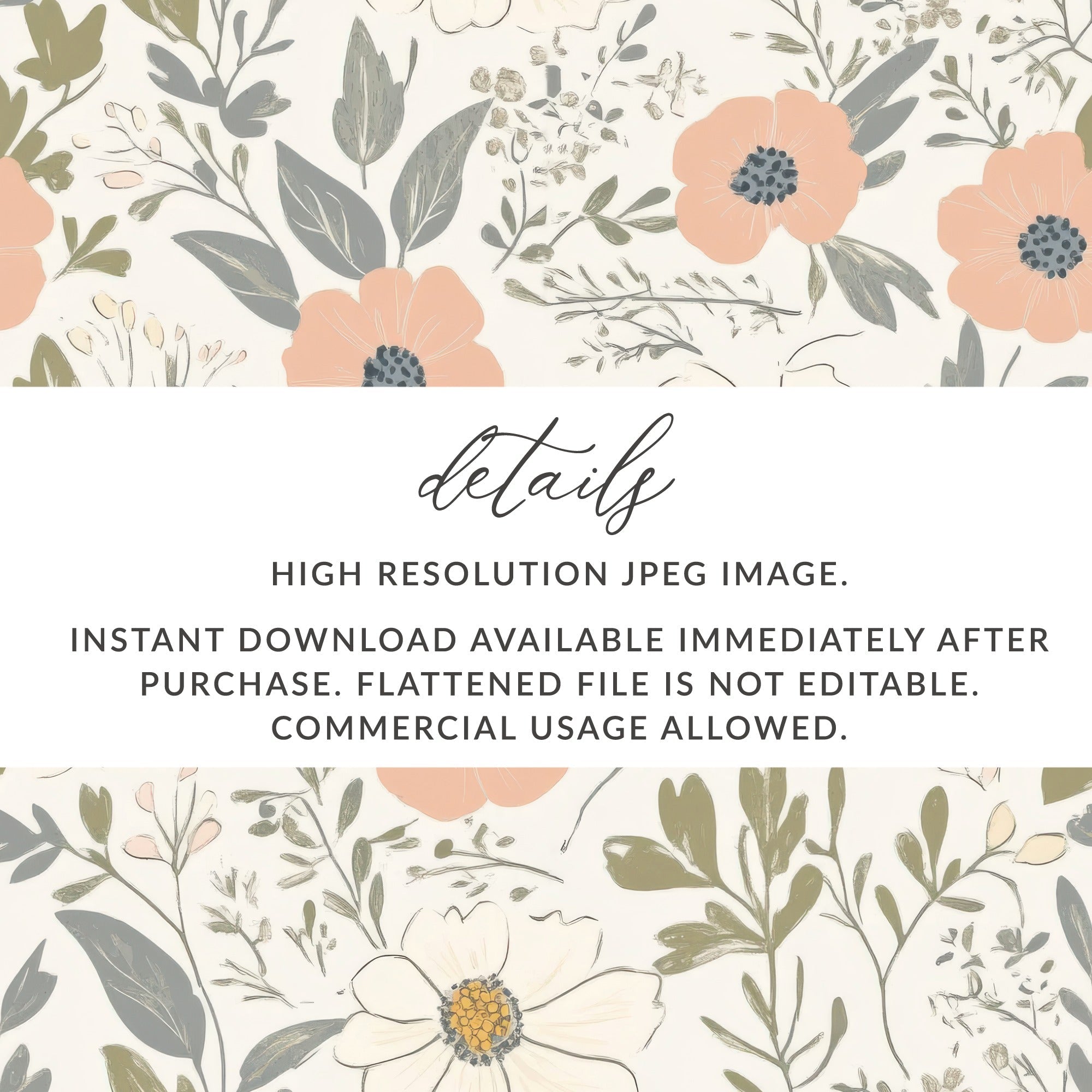 Floral Digital Paper, Seamless Flower Pattern, Spring Digital Download, Botanical Design, Scrapbook Paper, Fabric Pattern, Printable Paper - Moore and Mountain