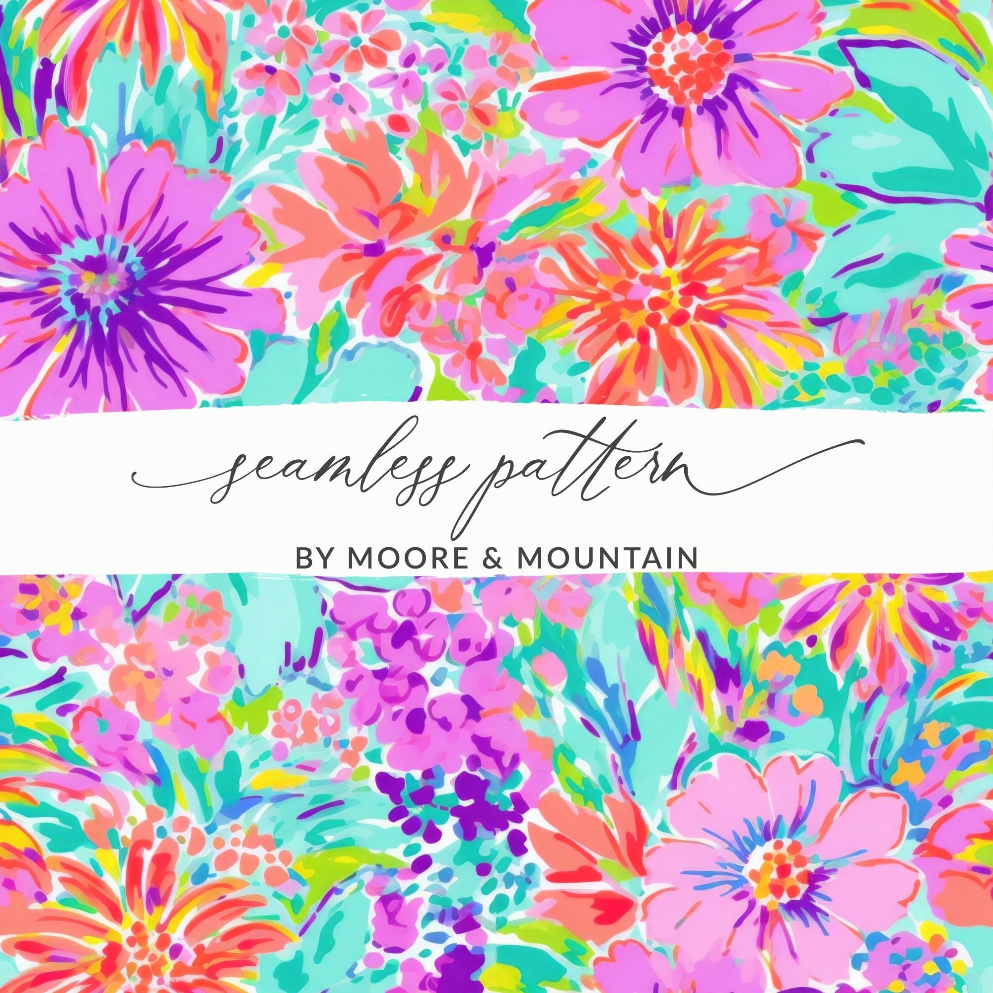 Floral Digital Paper, Colorful Flowers Pattern, Seamless JPEG File, Scrapbook Paper, Fabric Design, Digital Download, Floral Design - Moore and Mountain