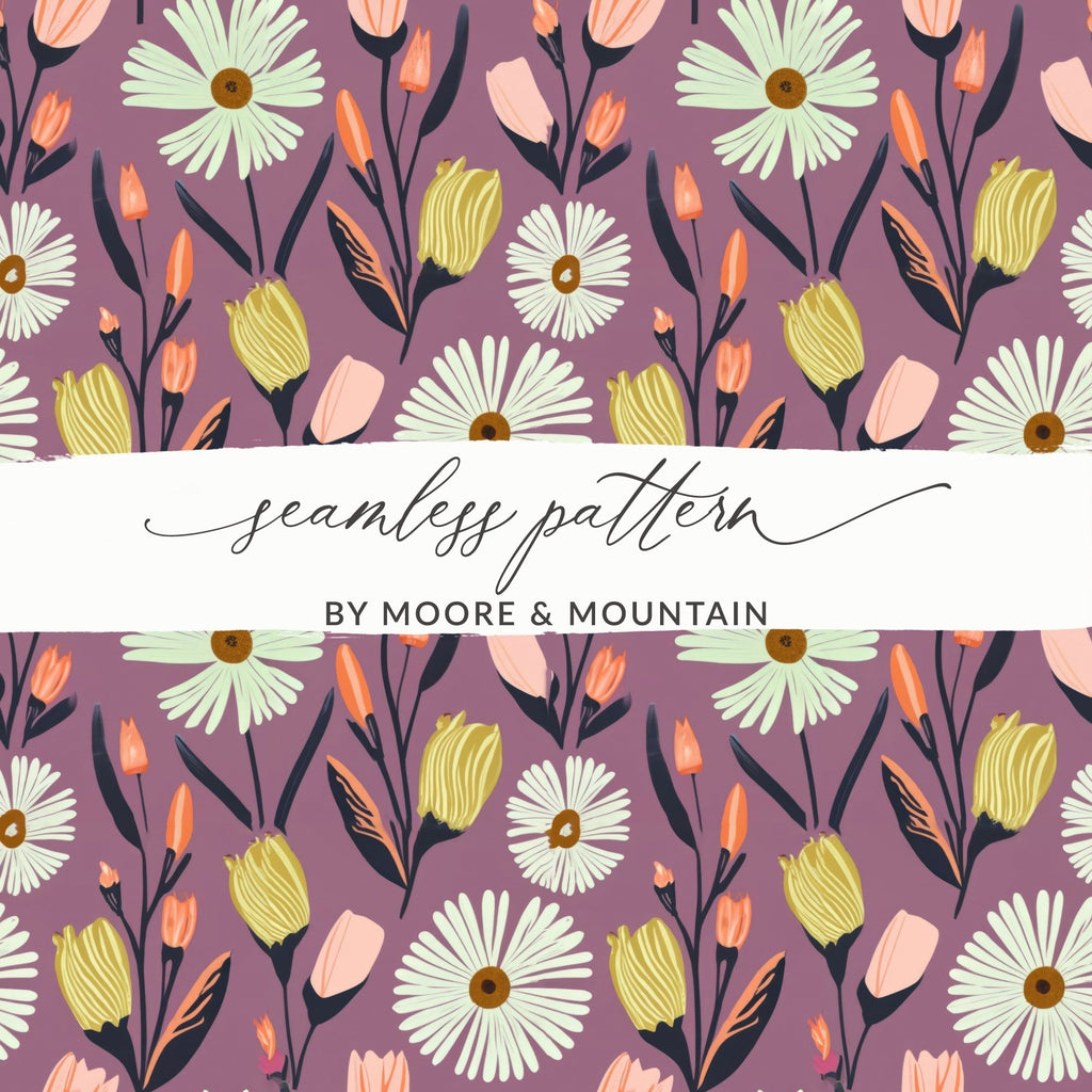 Floral Digital Paper, Daisy Seamless Pattern, Flowers Digital Download, Scrapbooking Paper, Fabric Design, Floral Print, Digital Design - Moore and Mountain