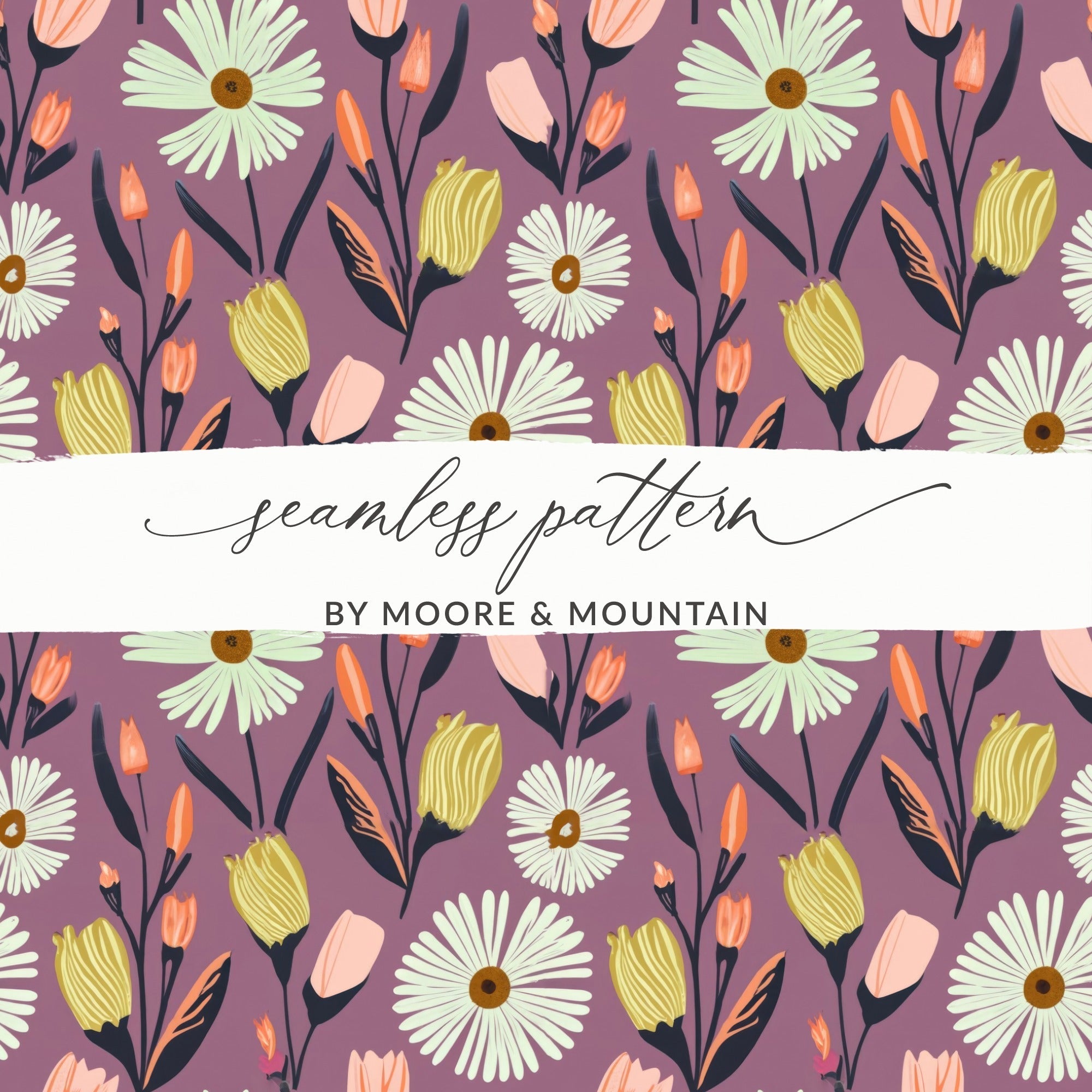 Floral Digital Paper, Daisy Seamless Pattern, Flowers Digital Download, Scrapbooking Paper, Fabric Design, Floral Print, Digital Design - Moore and Mountain