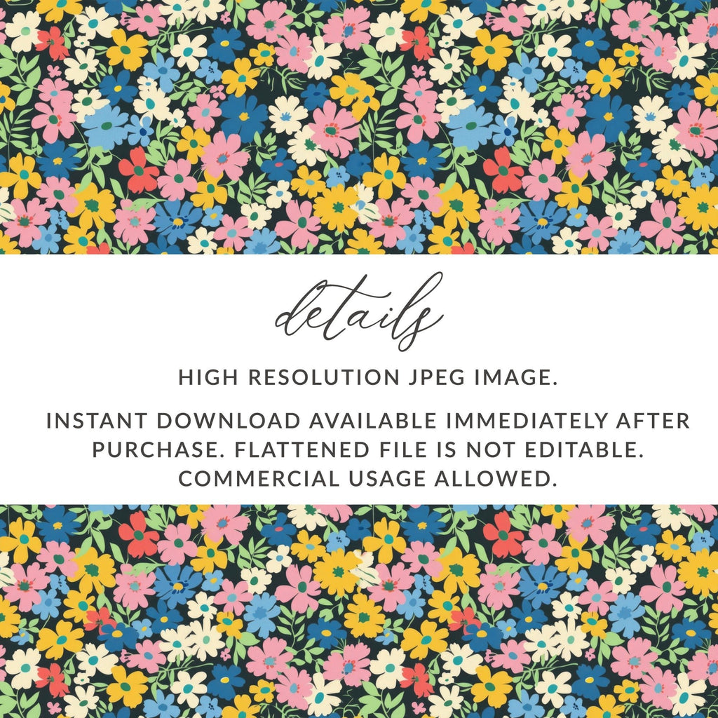 Floral Digital Paper, Ditsy Flower Seamless Pattern, Colorful Blooms Texture, Fabric Design, Scrapbooking, Background Printable - Moore and Mountain