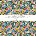 Floral Digital Paper, Ditsy Flower Seamless Pattern, Colorful Blooms Texture, Fabric Design, Scrapbooking, Background Printable - Moore and Mountain