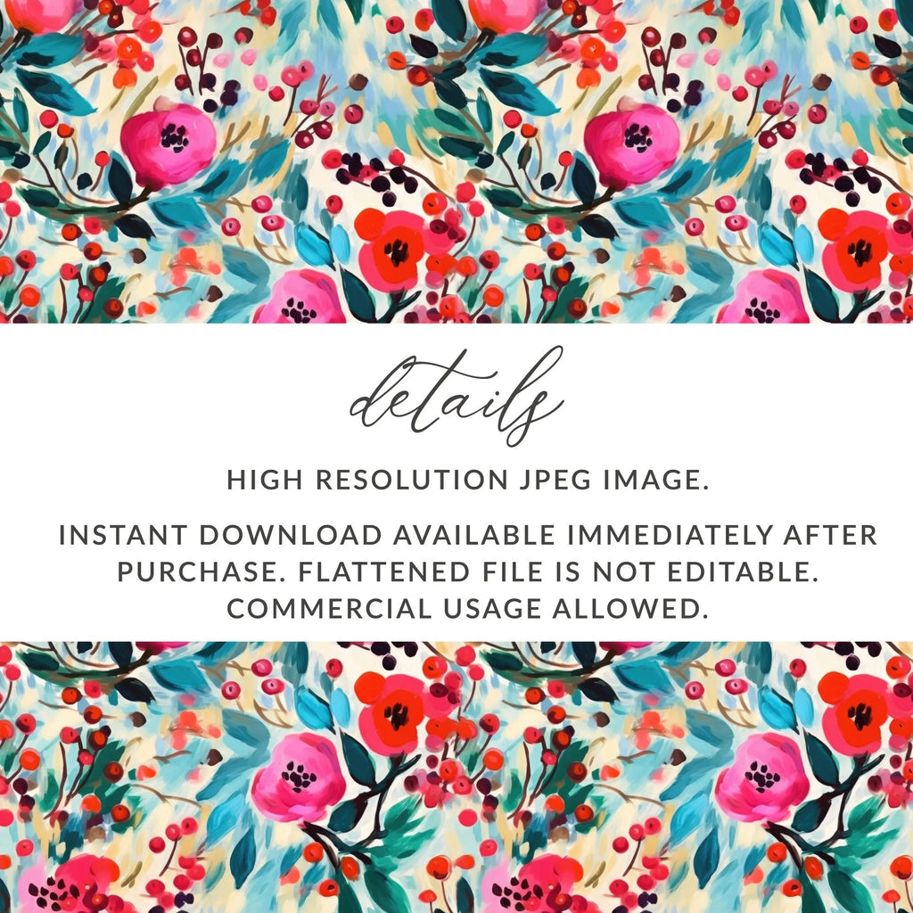 Floral Digital Paper, Flower Seamless Pattern, Printable Fabric Design, Painting Style, Watercolor Background, Scrapbook Paper, Digital - Moore and Mountain
