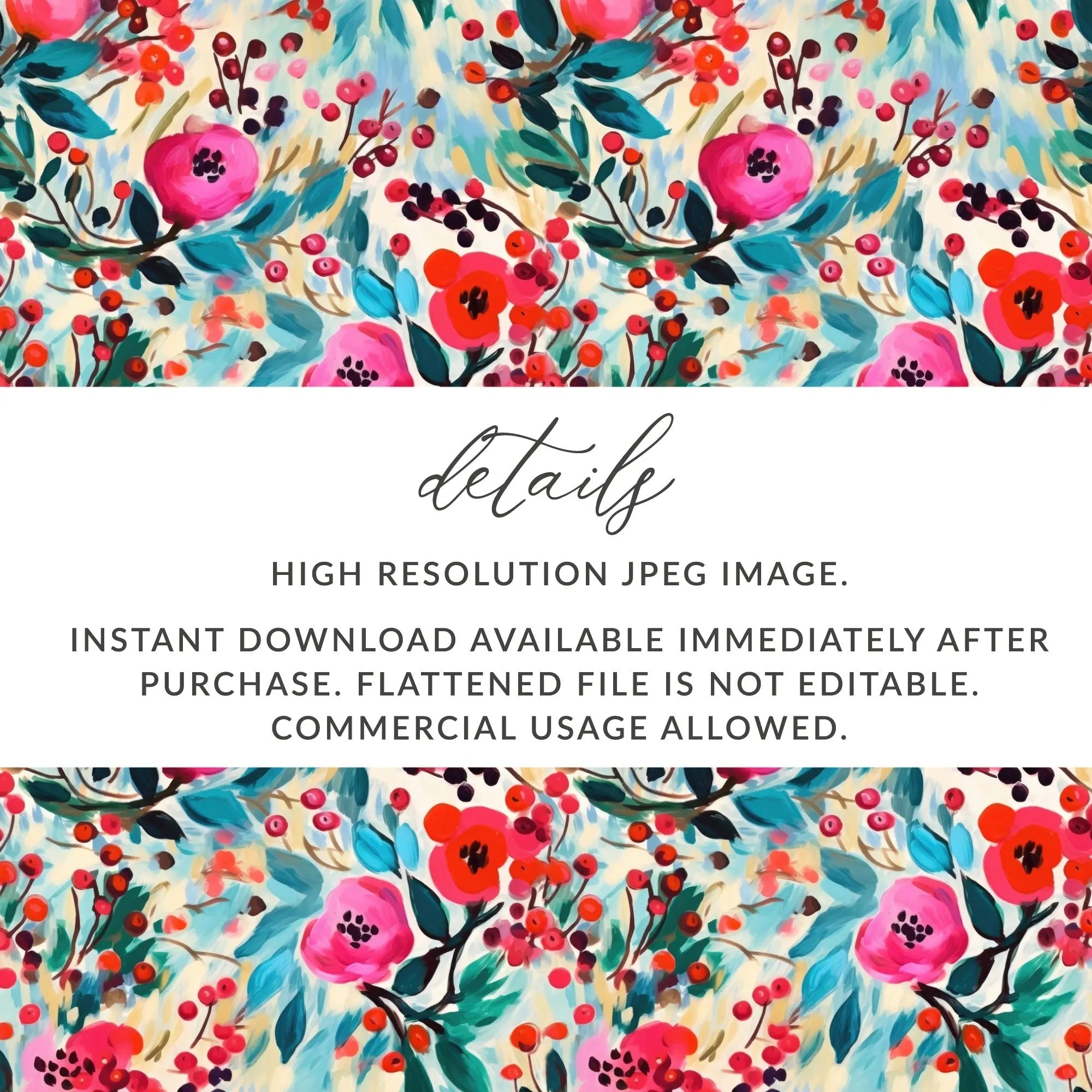 Floral Digital Paper, Flower Seamless Pattern, Printable Fabric Design, Painting Style, Watercolor Background, Scrapbook Paper, Digital - Moore and Mountain