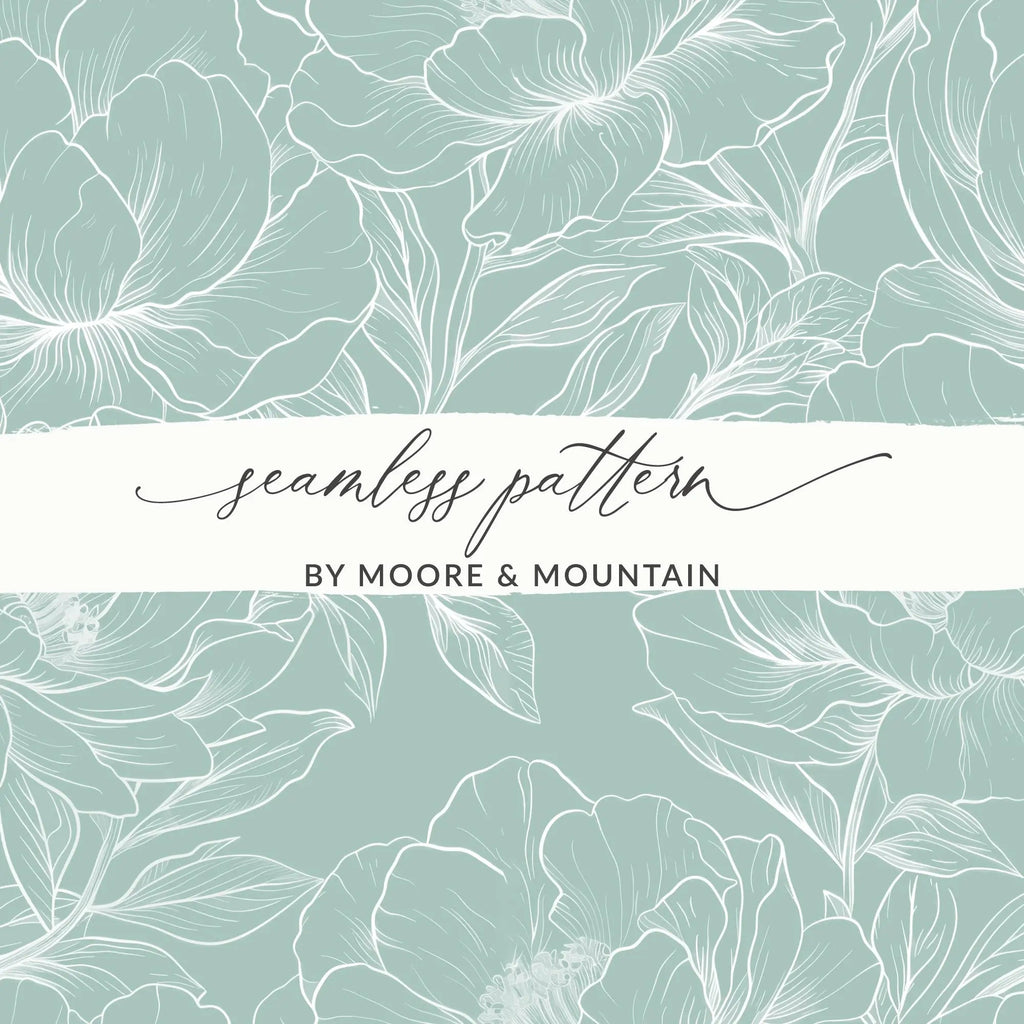 Floral Digital Paper, Green and White Peonies, Seamless Pattern, Commercial Use, Print on Demand, 12x12 JPEG, Floral Background - Moore and Mountain