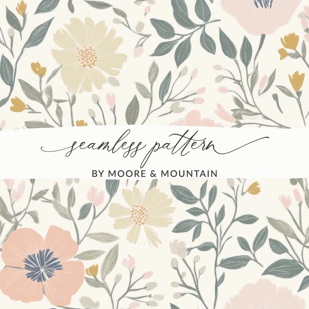 Floral Digital Paper, Flower Seamless Pattern, Spring Blooms, Fabric Design, Scrapbooking Paper, Commercial Use, Digital Download - Moore and Mountain