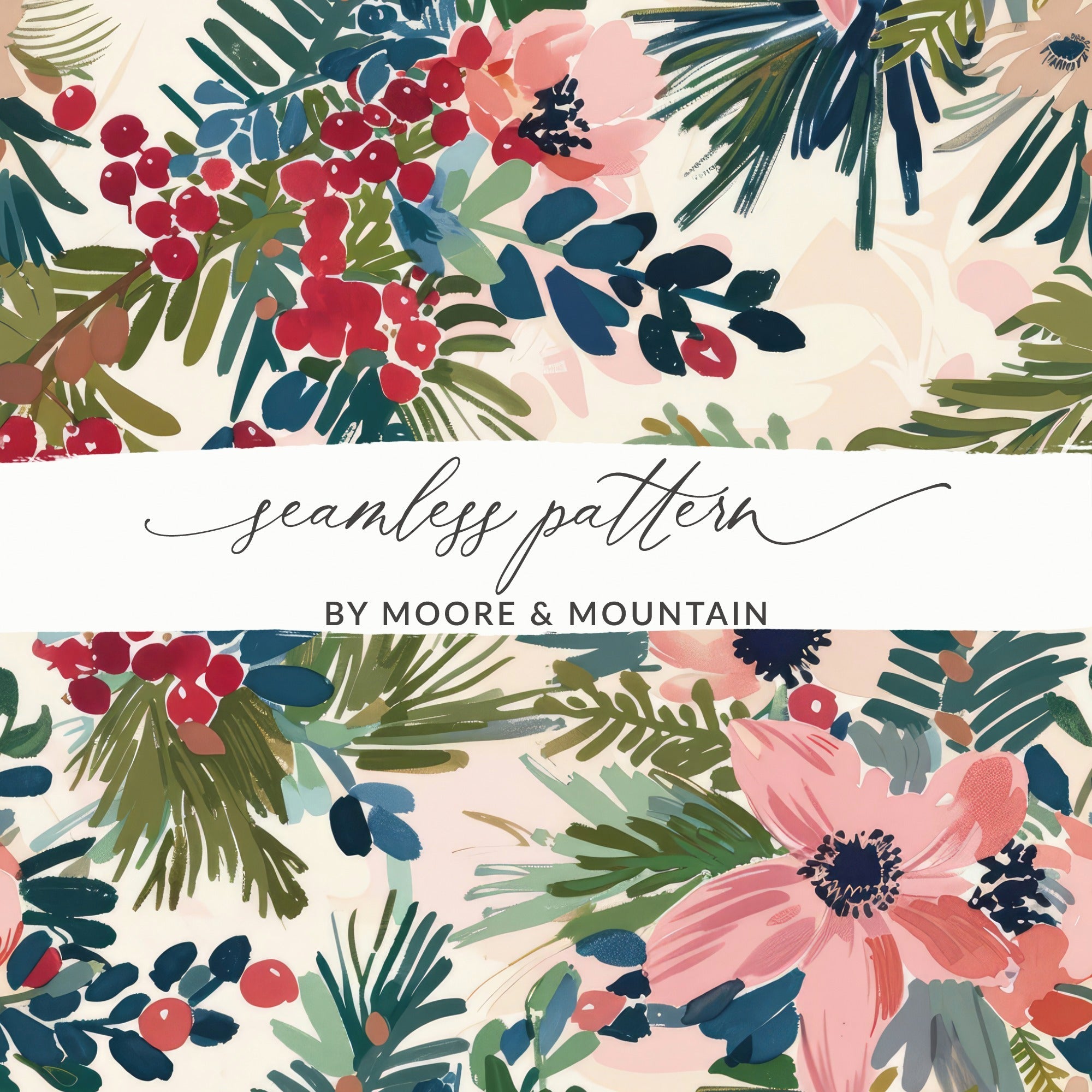 Floral Digital Paper Pack, Watercolor Flower Seamless Pattern, Christmas Flower Digital Download, Floral Design, Fabric Design, Digital - Moore and Mountain