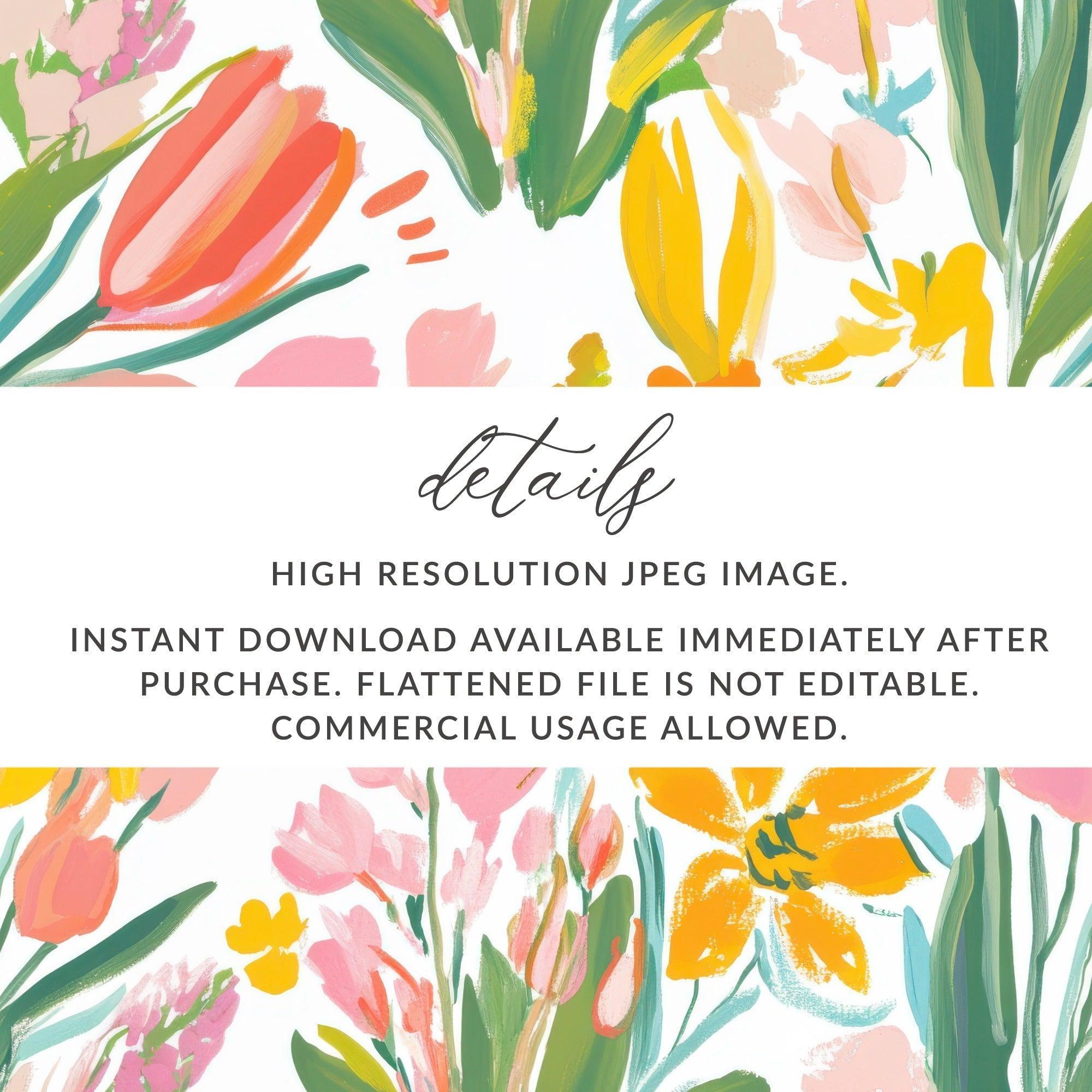 Floral Digital Paper, Painted Flower Seamless Pattern, Spring Tulips Background, Commercial Use, 12x12 JPEG Files, Digital Download - Moore and Mountain