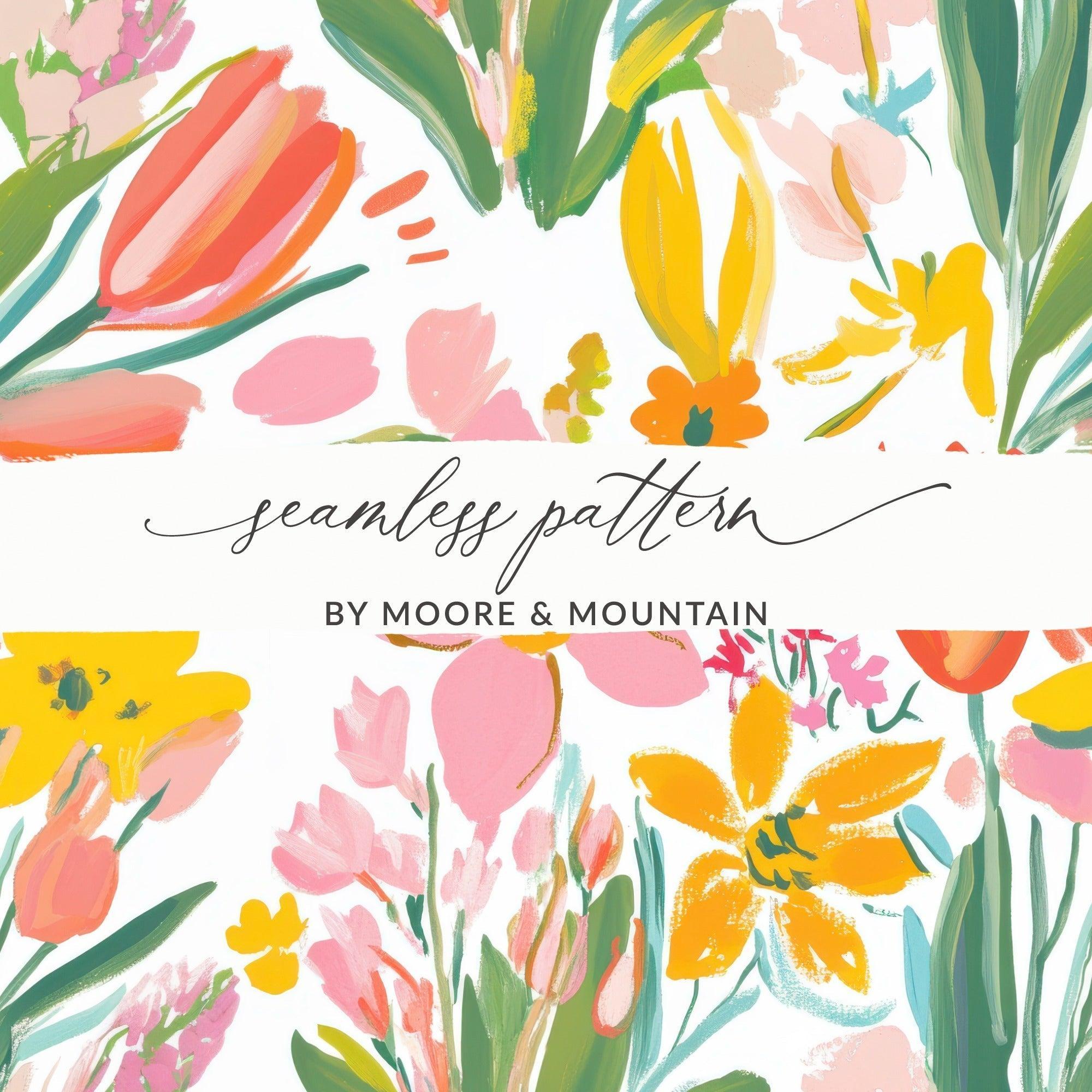 Floral Digital Paper, Painted Flower Seamless Pattern, Spring Tulips Background, Commercial Use, 12x12 JPEG Files, Digital Download - Moore and Mountain