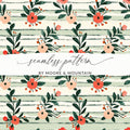 Floral Digital Paper, Peach Red Flowers, Green Stripes Pattern, Summer, Spring Print, Scrapbooking Paper, Fabric Design, Digital Download - Moore and Mountain