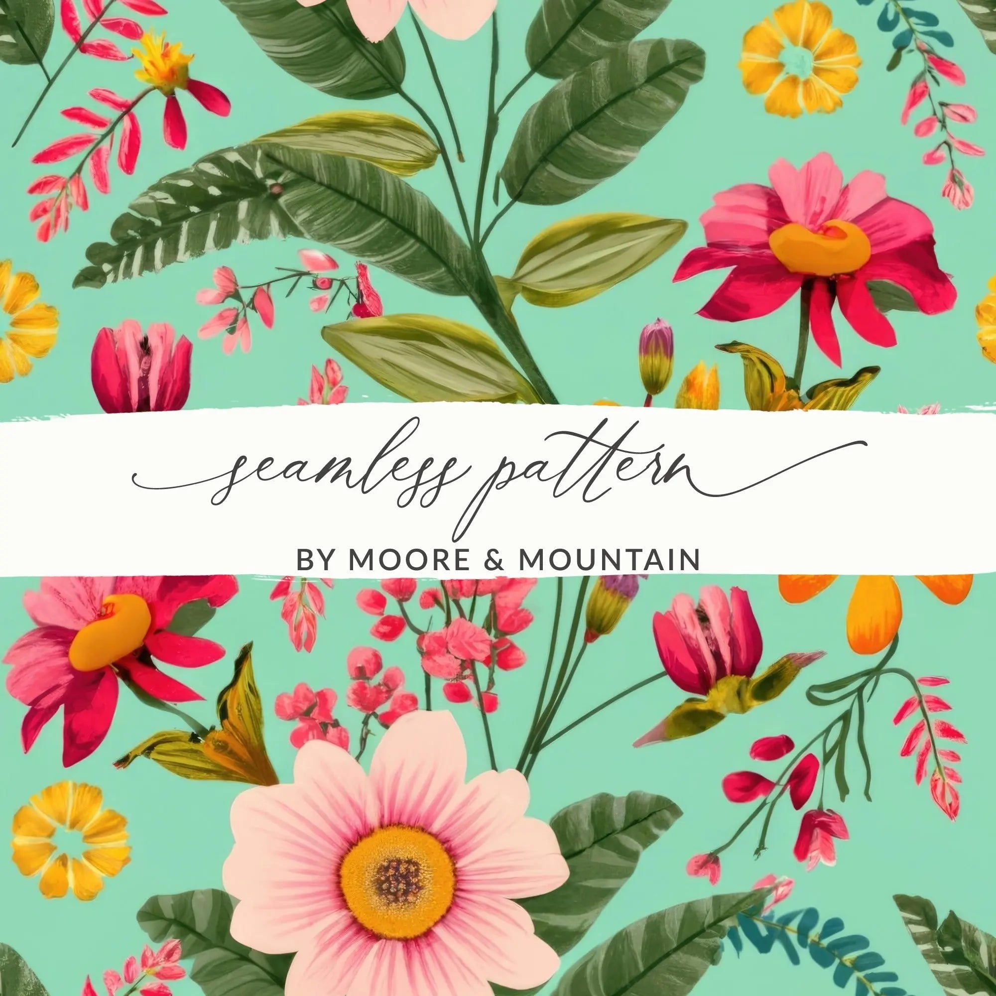 Floral Digital Paper, Pink Flower Pattern, Colorful Flowers Digital, Seamless Tropical Design, Bright Floral Print, Summer Digital Art - Moore and Mountain