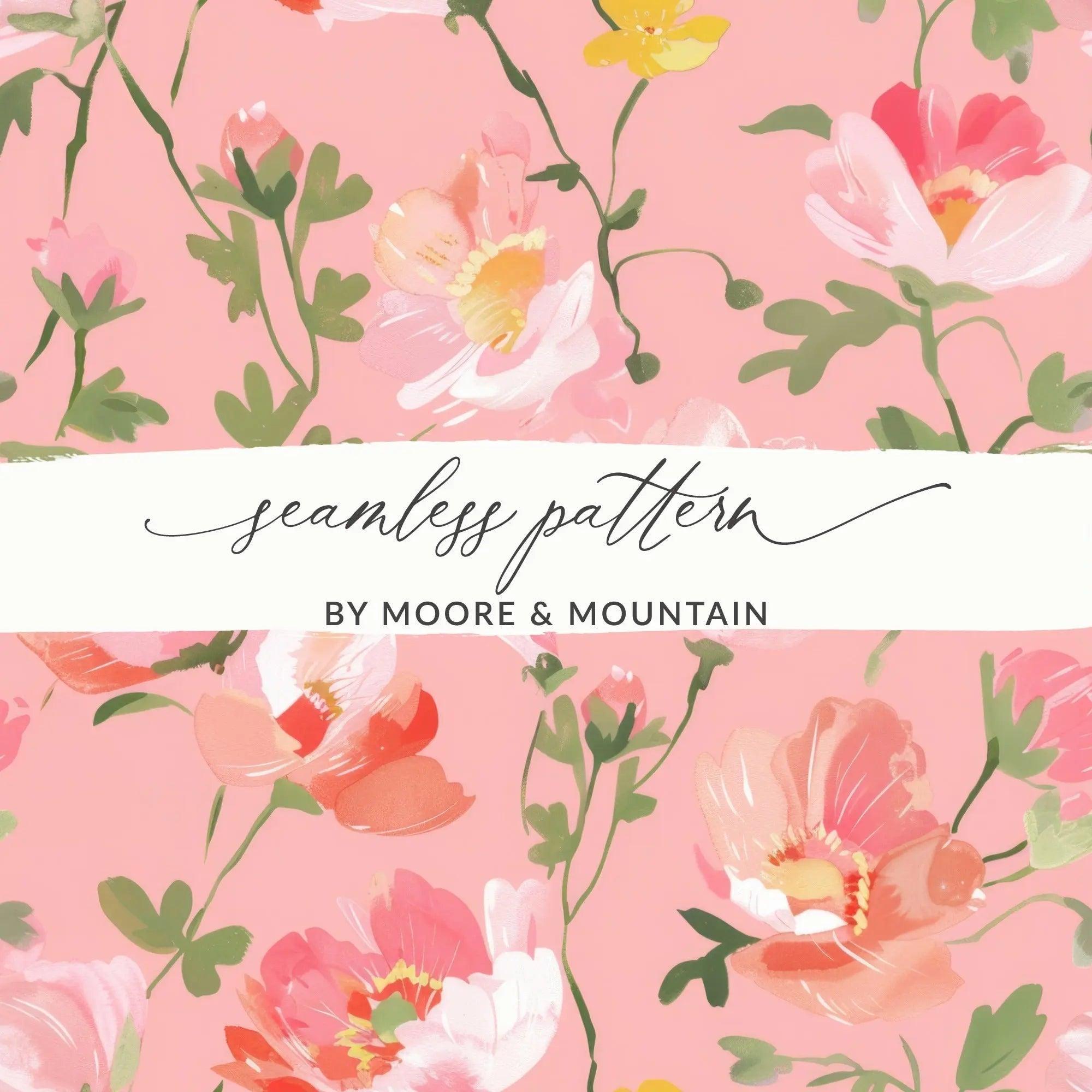 Floral Digital Paper, Pink Flowers Pattern, Seamless Flower JPEG, Spring Floral, Floral Background, Flower Illustration, Scrapbook Paper - Moore and Mountain