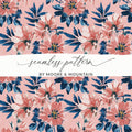 Floral Digital Paper, Pink Flowers Pattern, Seamless Pattern, Fabric Design, Watercolor Print, Digital Download, Commercial Use, 12x12 inch - Moore and Mountain