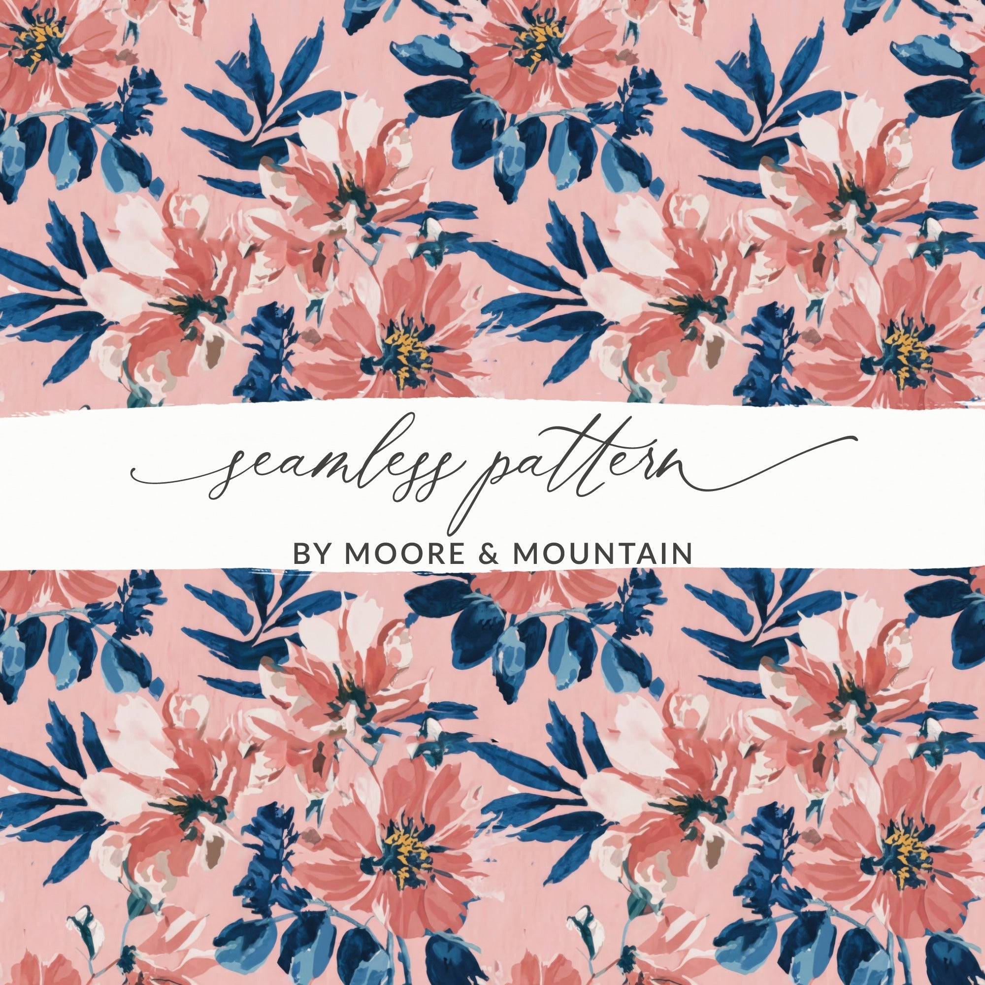Floral Digital Paper, Pink Flowers Pattern, Seamless Pattern, Fabric Design, Watercolor Print, Digital Download, Commercial Use, 12x12 inch - Moore and Mountain