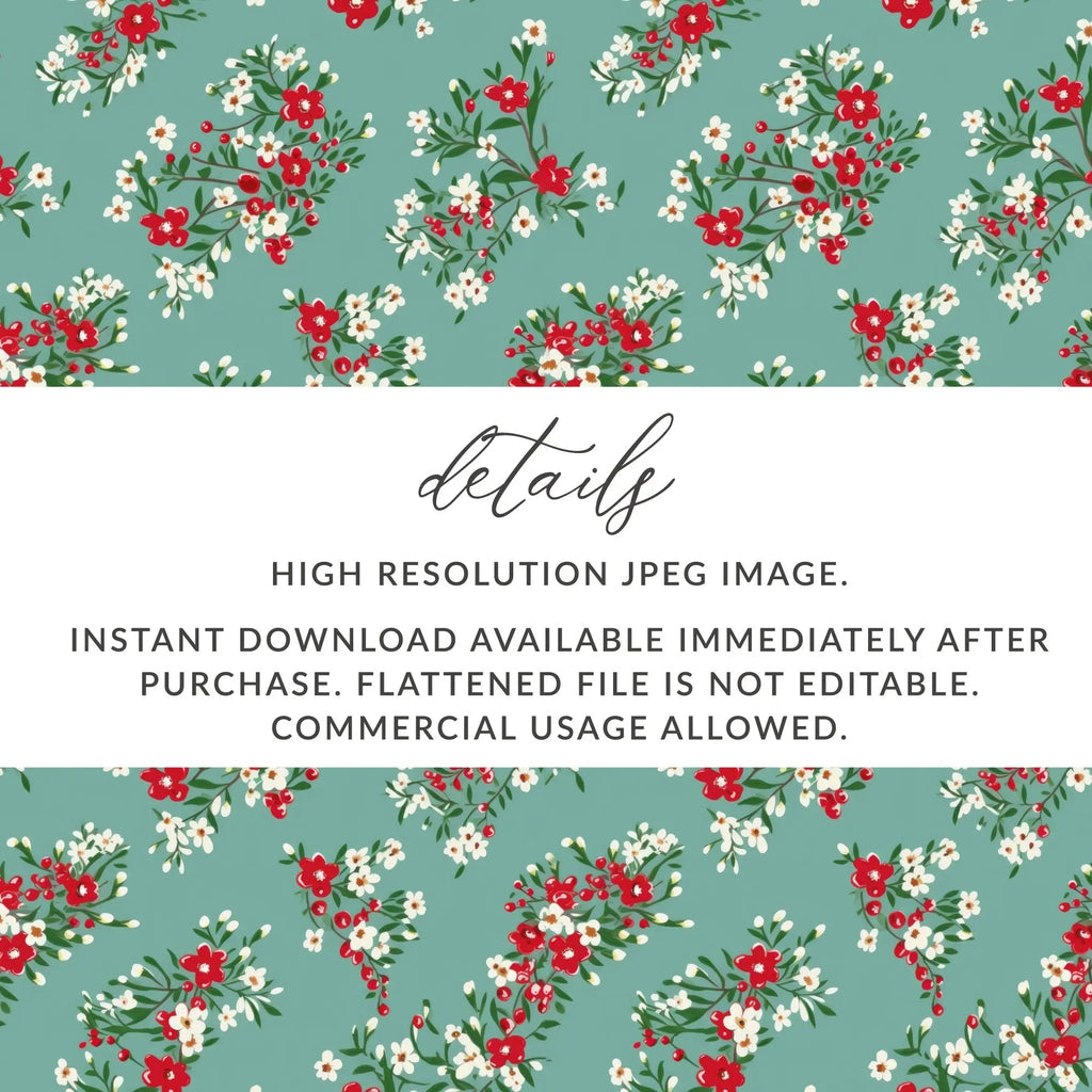 Floral Digital Paper, Red and White Flowers, Seamless Pattern, Fabric Design, Scrapbooking Paper, Printable Paper, Commercial Use - Moore and Mountain
