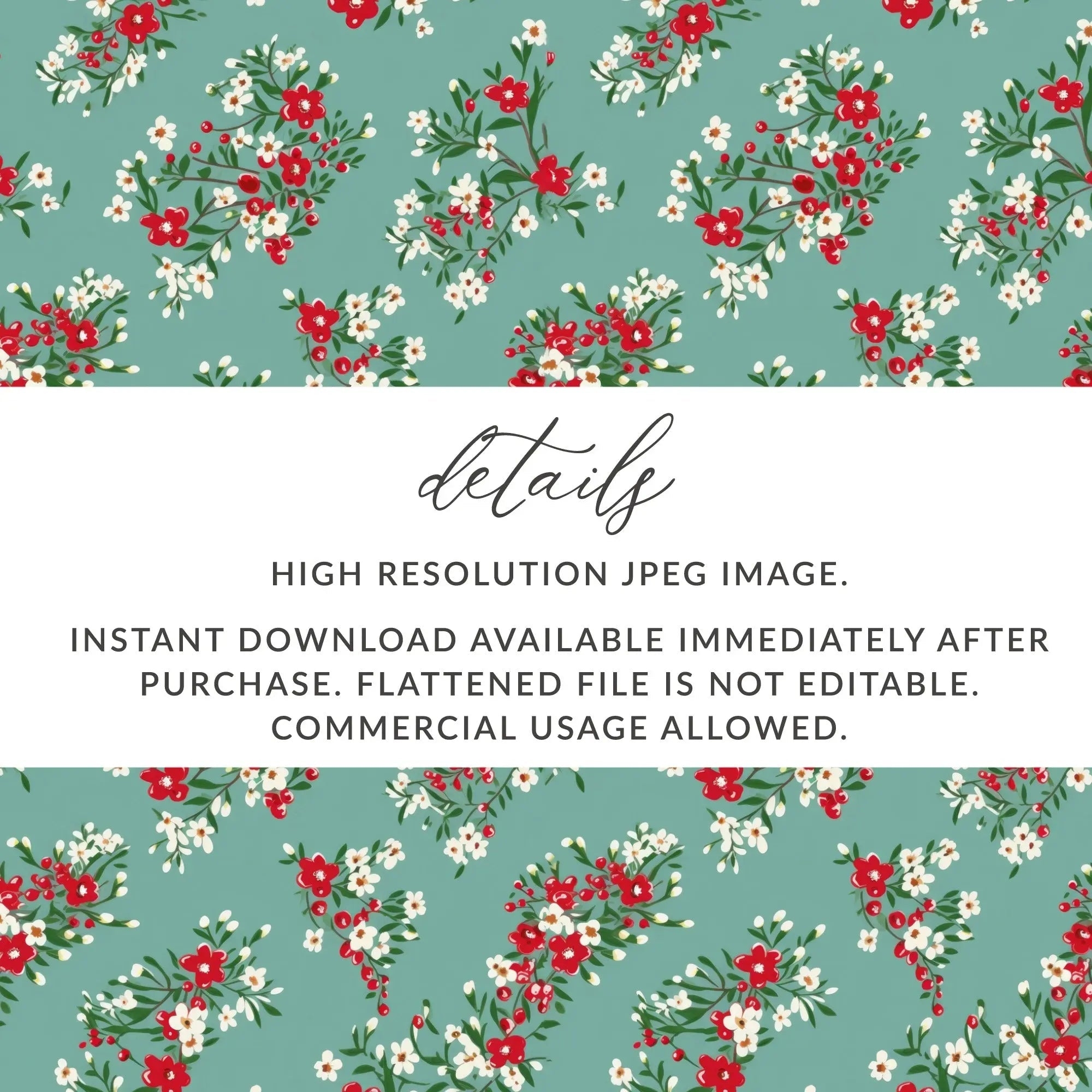 Floral Digital Paper, Red and White Flowers, Seamless Pattern, Fabric Design, Scrapbooking Paper, Printable Paper, Commercial Use - Moore and Mountain