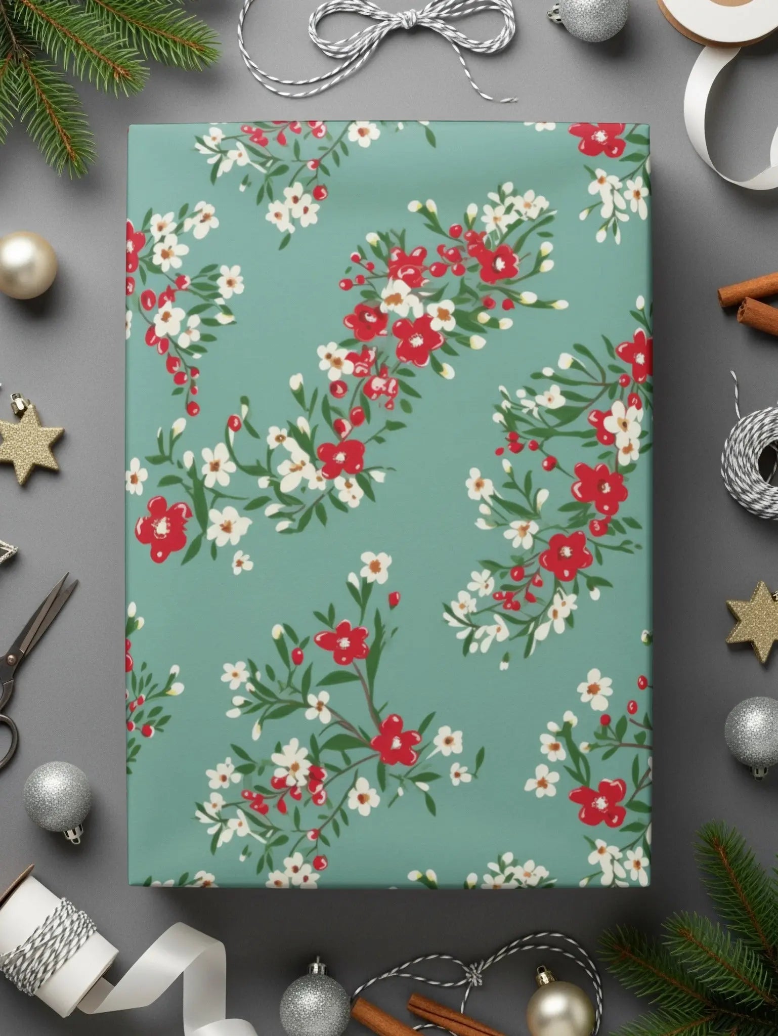 Floral Digital Paper, Red and White Flowers, Seamless Pattern, Fabric Design, Scrapbooking Paper, Printable Paper, Commercial Use - Moore and Mountain