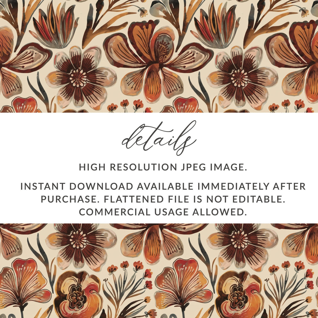 Floral Digital Paper, Seamless Flower Pattern, Autumn Tone Design, Watercolor Style Texture, Digital Download, Commercial Use Image - Moore and Mountain