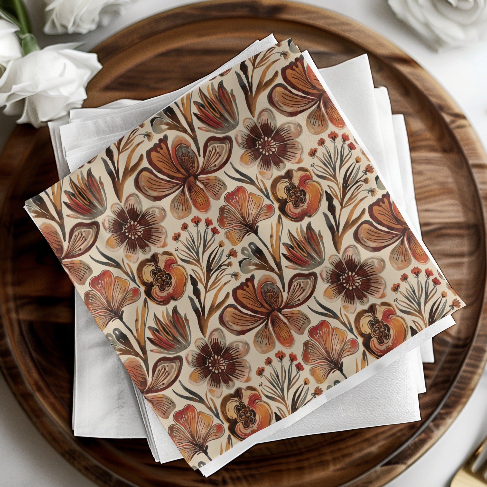 Floral Digital Paper, Seamless Flower Pattern, Autumn Tone Design, Watercolor Style Texture, Digital Download, Commercial Use Image - Moore and Mountain