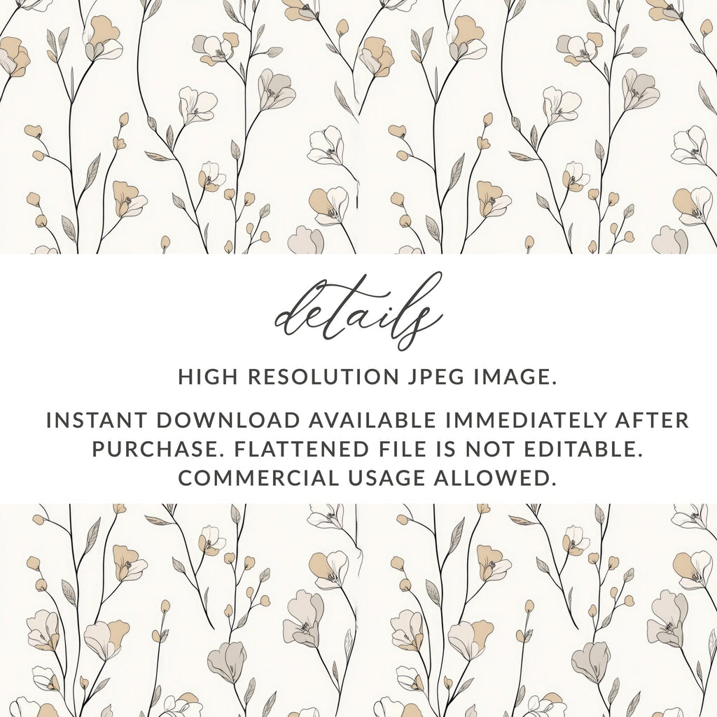 Floral Digital Paper, Seamless Flower Pattern, Beige and White, Scrapbook Paper, Fabric Design, Commercial Use, Printable Paper, Digital - Moore and Mountain
