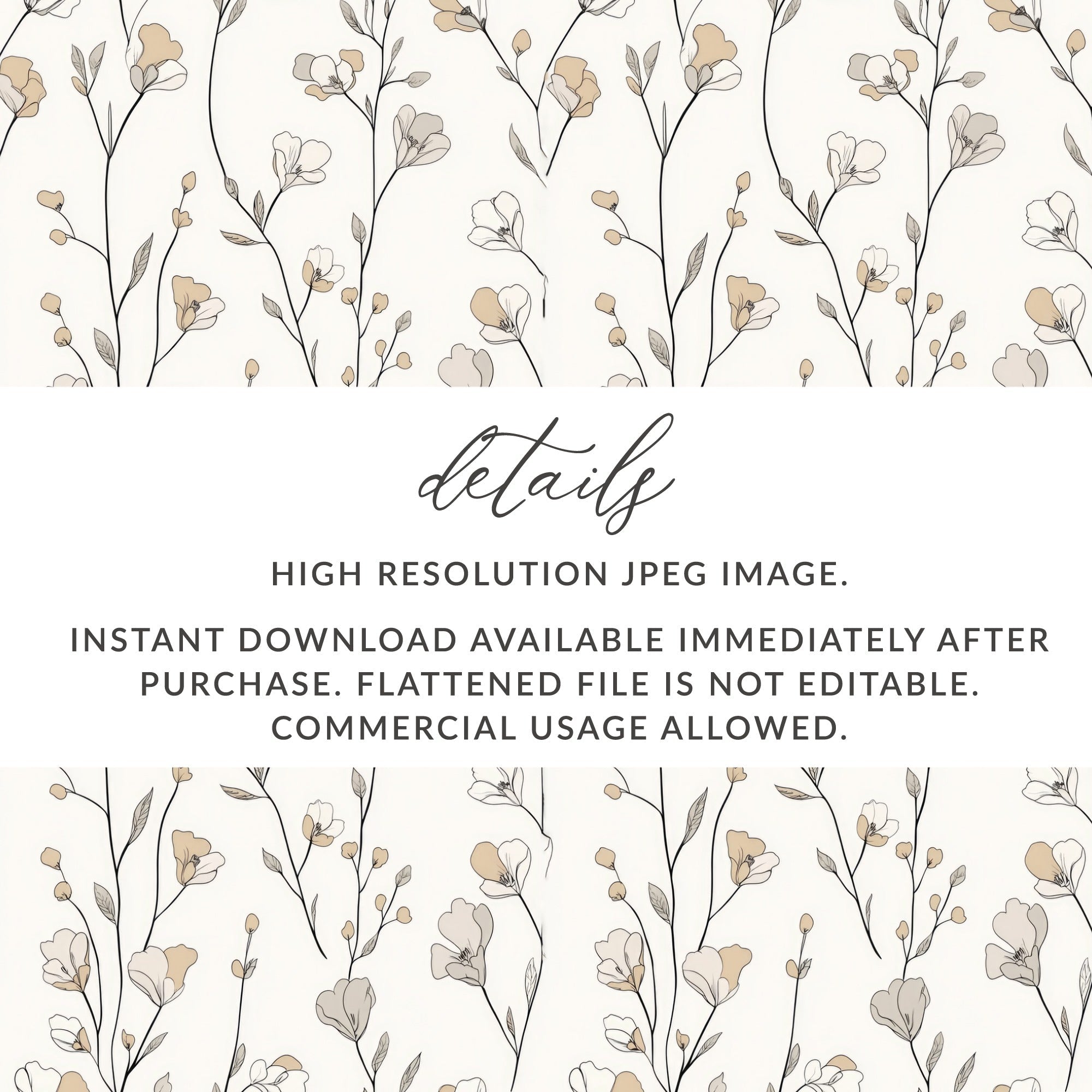 Floral Digital Paper, Seamless Flower Pattern, Beige and White, Scrapbook Paper, Fabric Design, Commercial Use, Printable Paper, Digital - Moore and Mountain