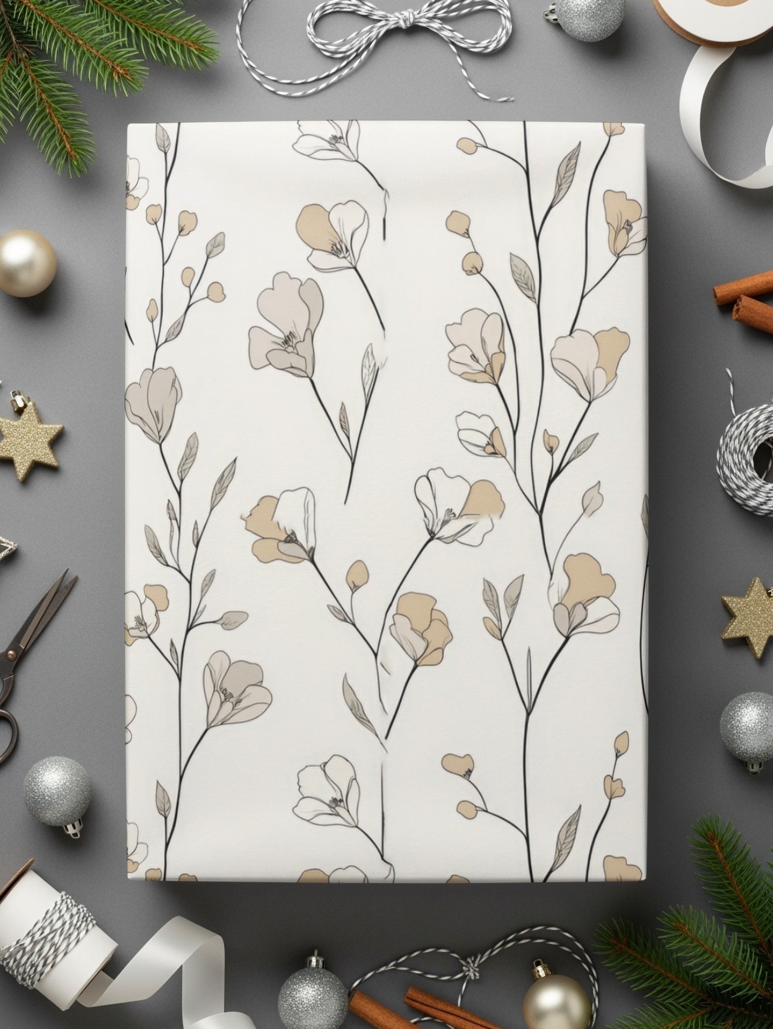 Floral Digital Paper, Seamless Flower Pattern, Beige and White, Scrapbook Paper, Fabric Design, Commercial Use, Printable Paper, Digital - Moore and Mountain