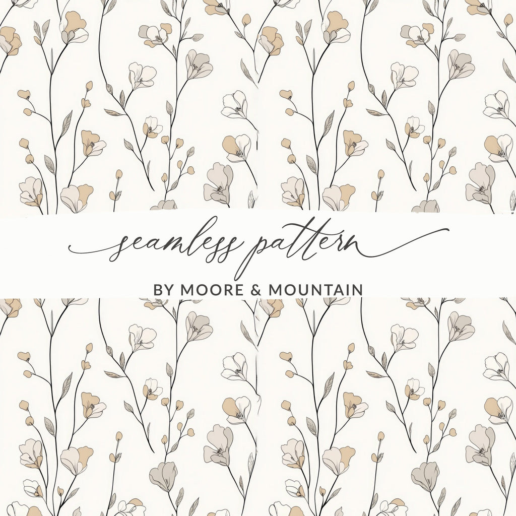 Floral Digital Paper, Seamless Flower Pattern, Beige and White, Scrapbook Paper, Fabric Design, Commercial Use, Printable Paper, Digital - Moore and Mountain