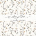 Floral Digital Paper, Seamless Flower Pattern, Beige and White, Scrapbook Paper, Fabric Design, Commercial Use, Printable Paper, Digital - Moore and Mountain