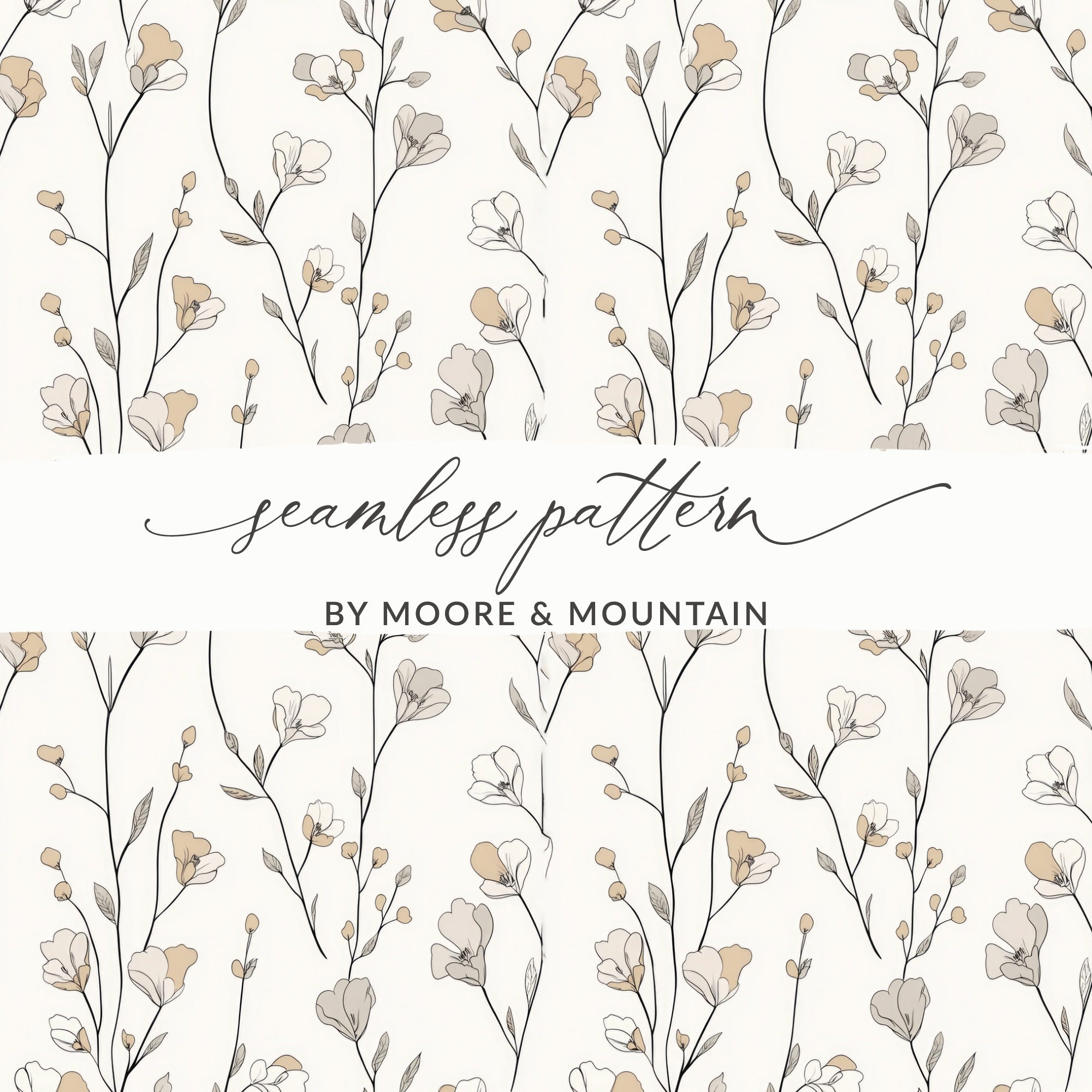 Floral Digital Paper, Seamless Flower Pattern, Beige and White, Scrapbook Paper, Fabric Design, Commercial Use, Printable Paper, Digital - Moore and Mountain