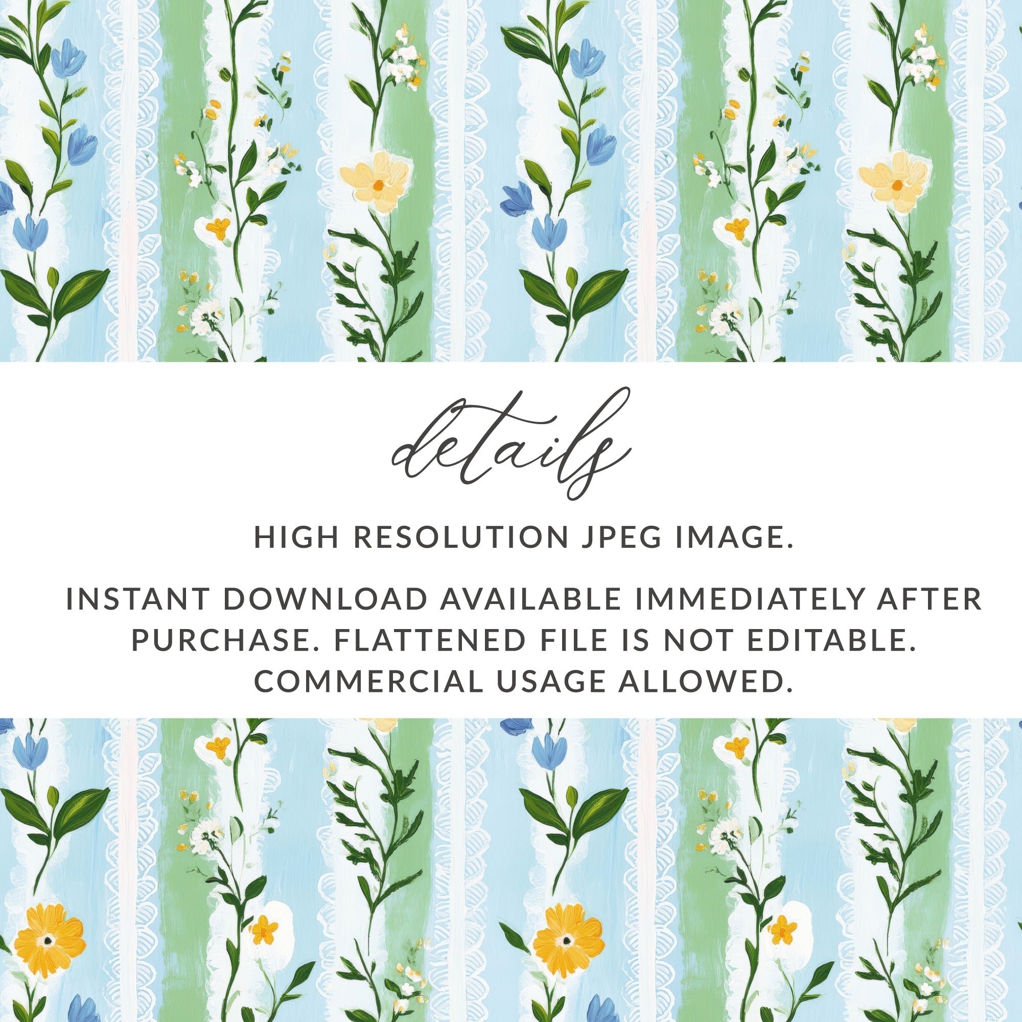 Floral Digital Paper, Seamless Flower Pattern, Blue Green Wallpaper, Botanical Illustration, Scrapbook Paper, Commercial Use, Digital Files - Moore and Mountain