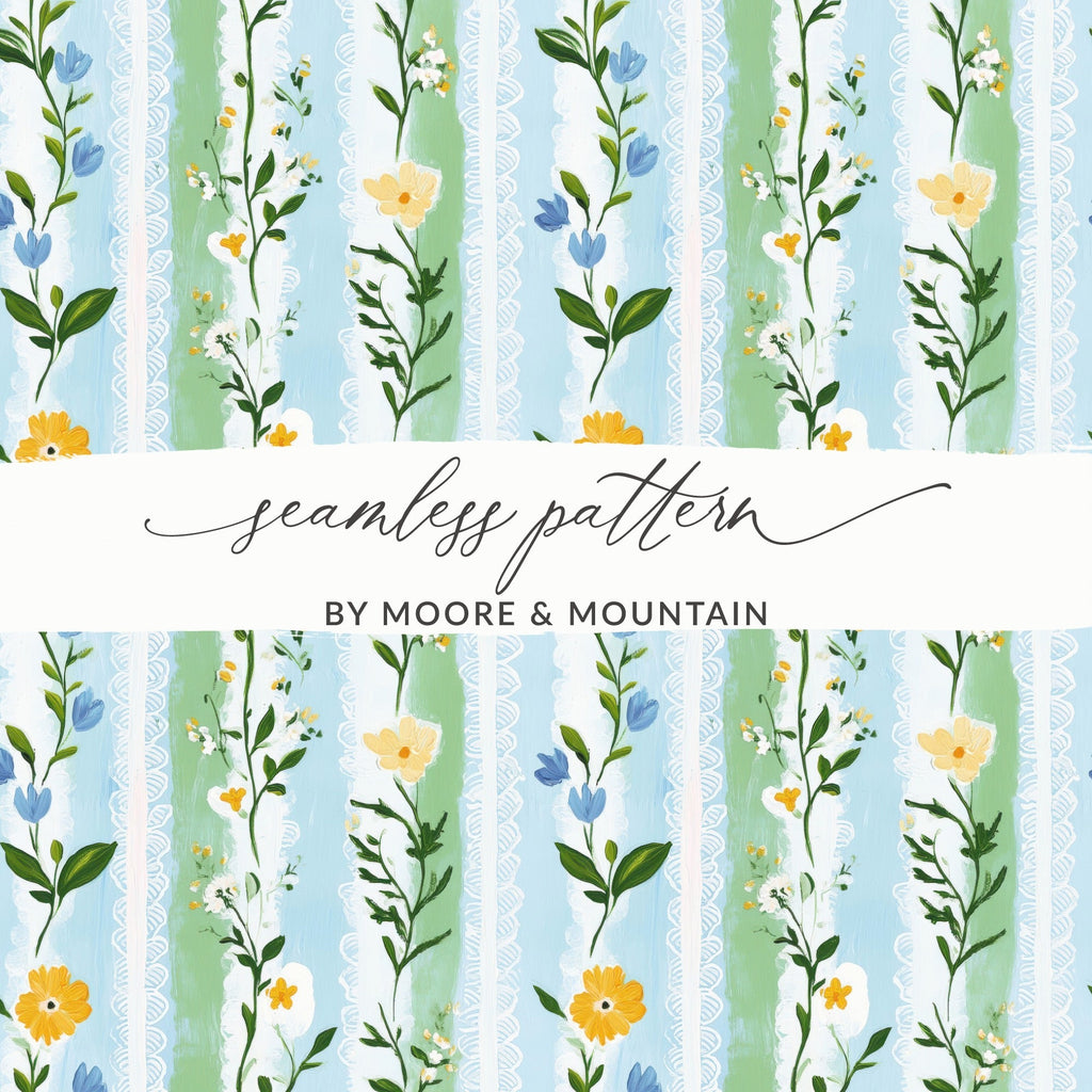 Floral Digital Paper, Seamless Flower Pattern, Blue Green Wallpaper, Botanical Illustration, Scrapbook Paper, Commercial Use, Digital Files - Moore and Mountain