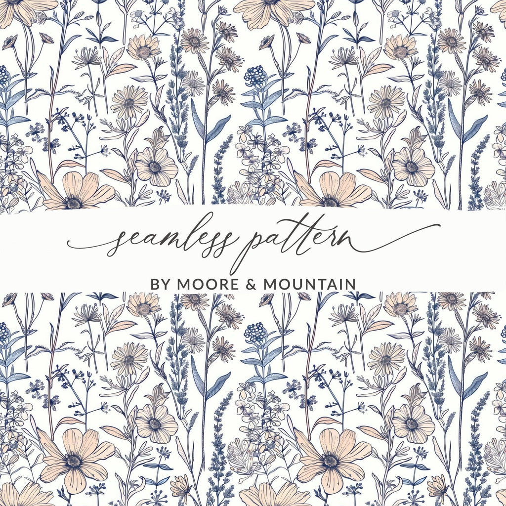 Floral Digital Paper, Seamless Flower Pattern, Botanical Print, Spring Design, 12x12 JPEG, Printable Wallpaper, Fabric Design, Download - Moore and Mountain