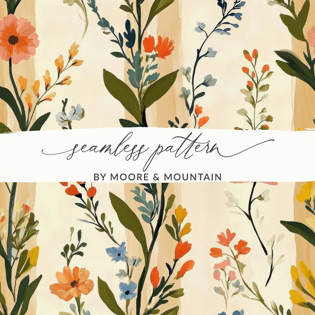 Floral Digital Paper, Seamless Flower Pattern, Botanical Printable, Scrapbook Paper, Fabric Design, Watercolor Flowers, Commercial Use - Moore and Mountain