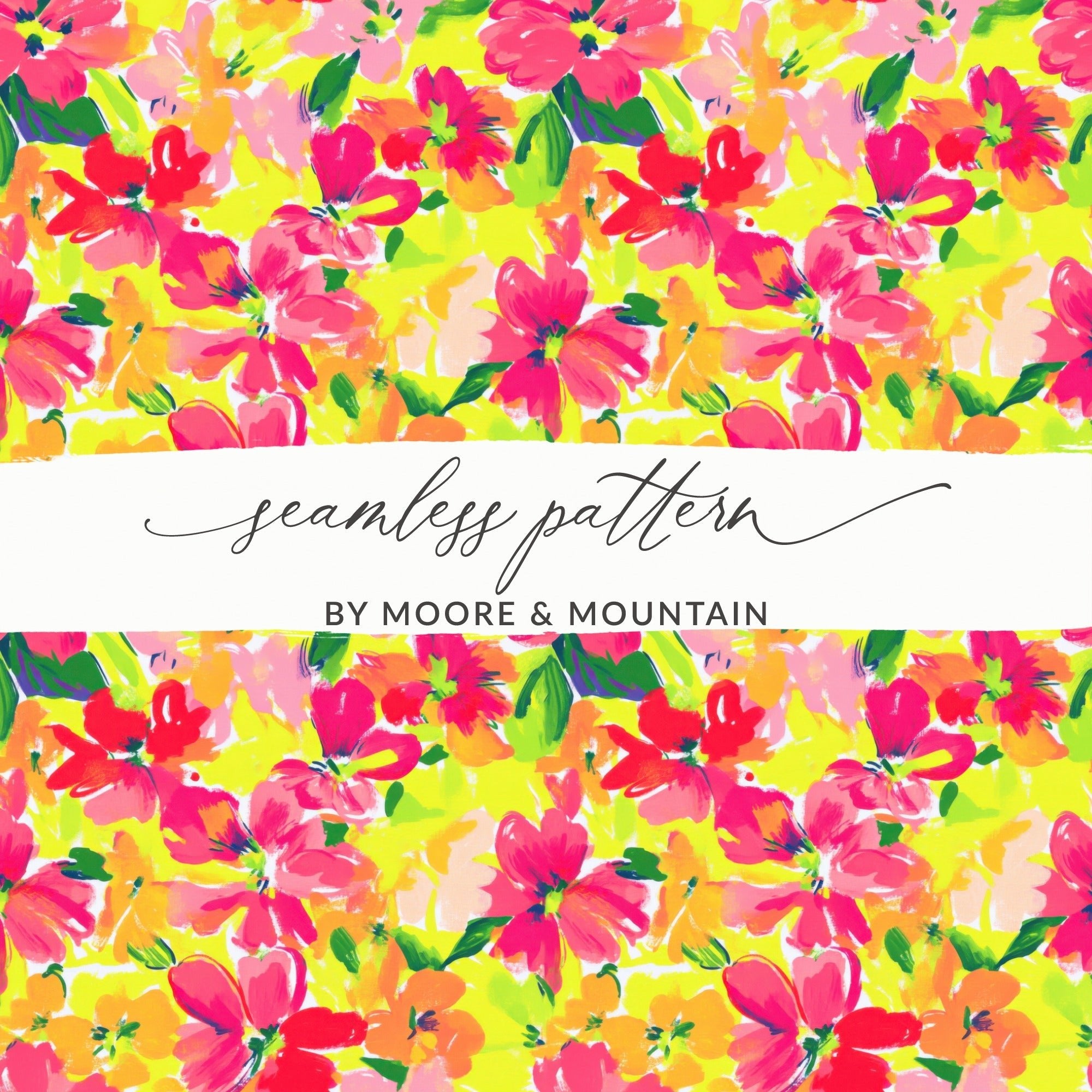 Floral Digital Paper, Seamless Flower Pattern, Bright Colorful Flower Print, Digital Background, Scrapbook Paper, Fabric Design - Moore and Mountain