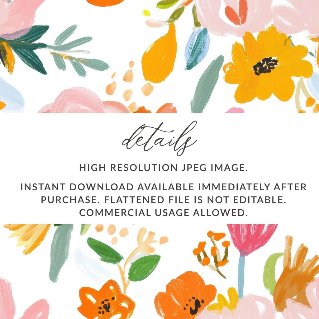 Floral Digital Paper, Seamless Flower Pattern, Brushstroke Floral, Fabric Design, Colorful Floral Pattern, Scrapbooking Paper, Digital - Moore and Mountain