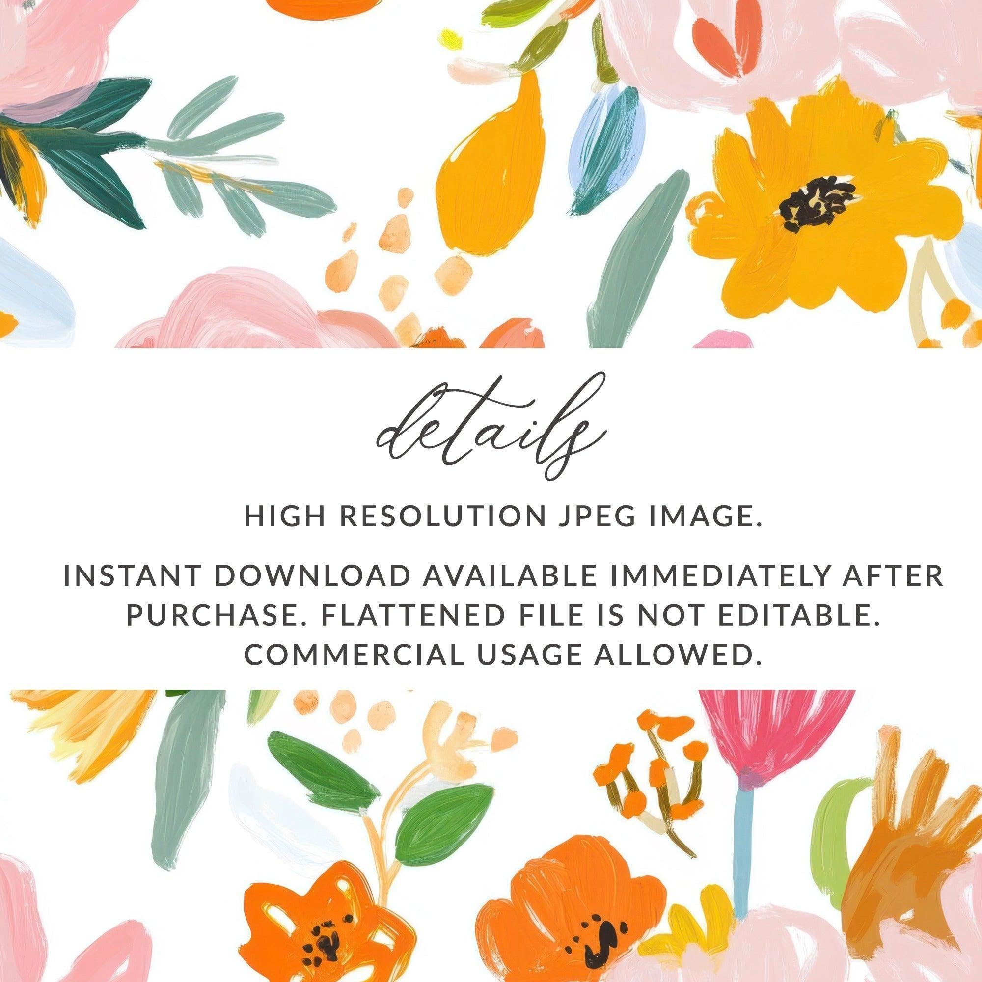 Floral Digital Paper, Seamless Flower Pattern, Brushstroke Floral, Fabric Design, Colorful Floral Pattern, Scrapbooking Paper, Digital - Moore and Mountain