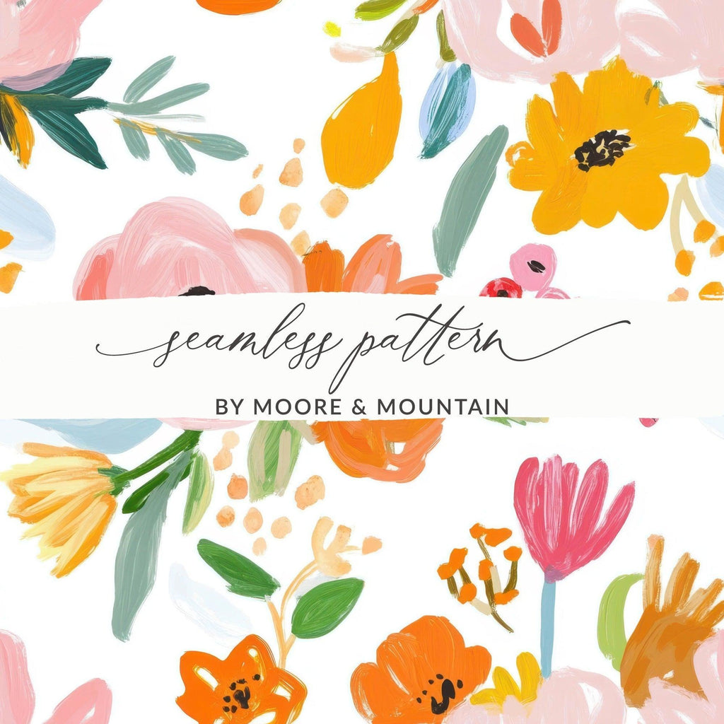 Floral Digital Paper, Seamless Flower Pattern, Brushstroke Floral, Fabric Design, Colorful Floral Pattern, Scrapbooking Paper, Digital - Moore and Mountain