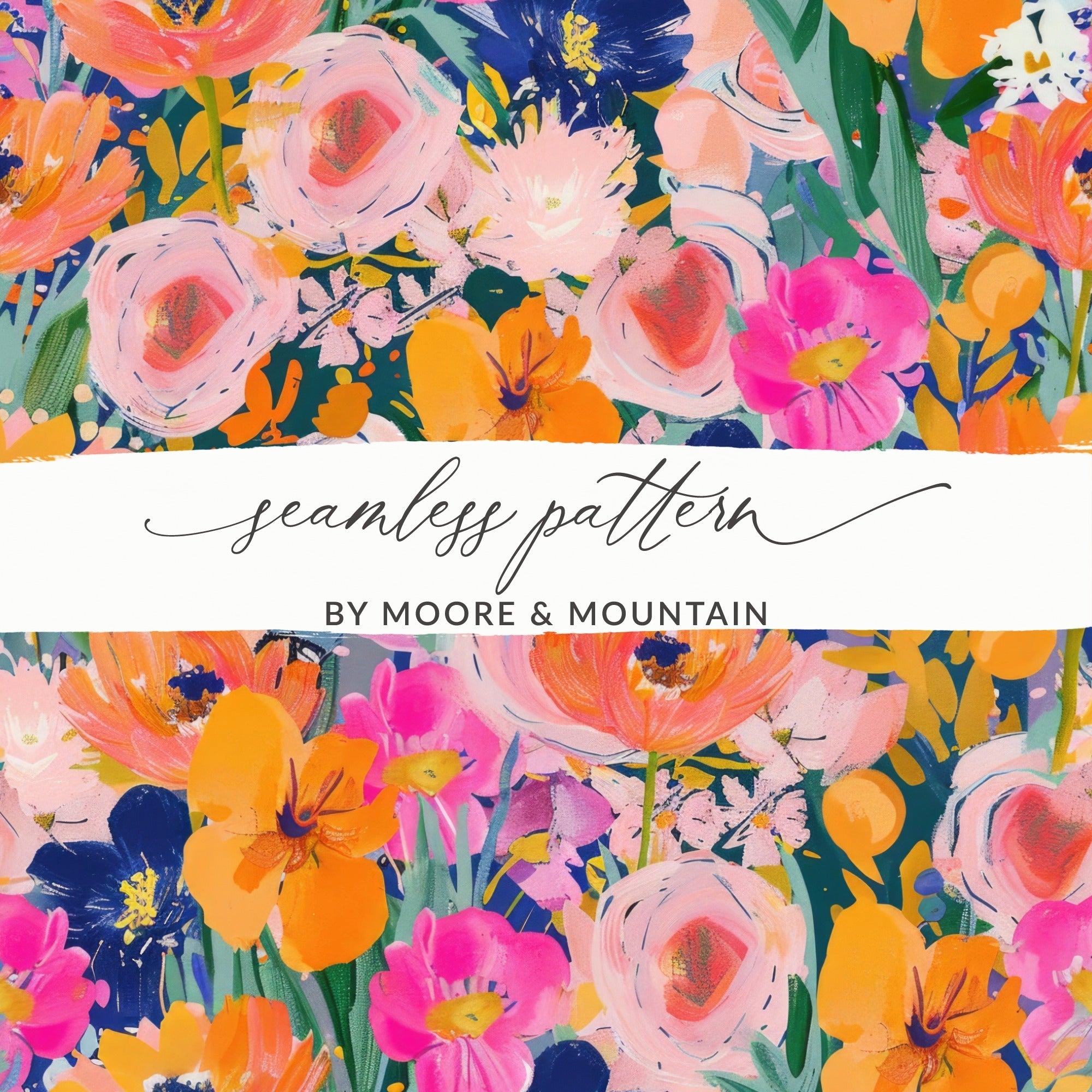 Floral Digital Paper, Seamless Flower Pattern, Colorful Print, Commercial Use, Scrapbooking, 12x12 JPEG, Digital Download - Moore and Mountain