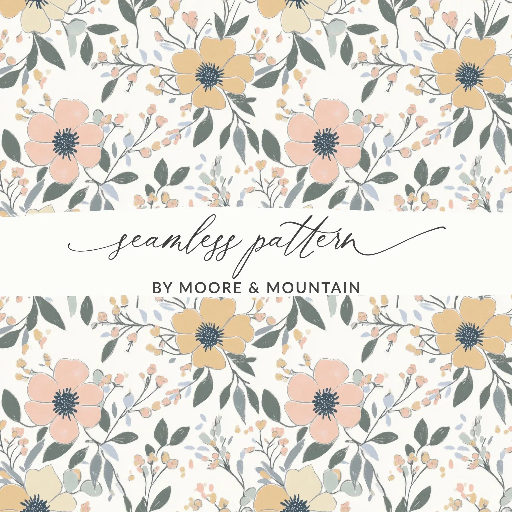 Floral Digital Paper, Seamless Flower Pattern, Commercial Use Allowed, Digital Download, Print on Demand, Flower Background, JPEG Files - Moore and Mountain