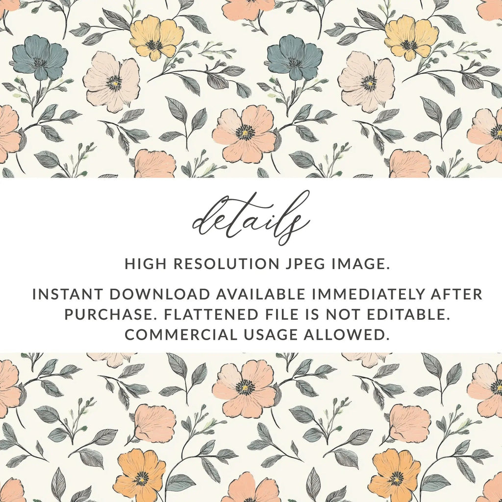 Floral Digital Paper, Seamless Flower Pattern, Commercial Use, Print on Demand Fabric, Digital Download, Flower Background, JPEG, 12x12 Inch - Moore and Mountain