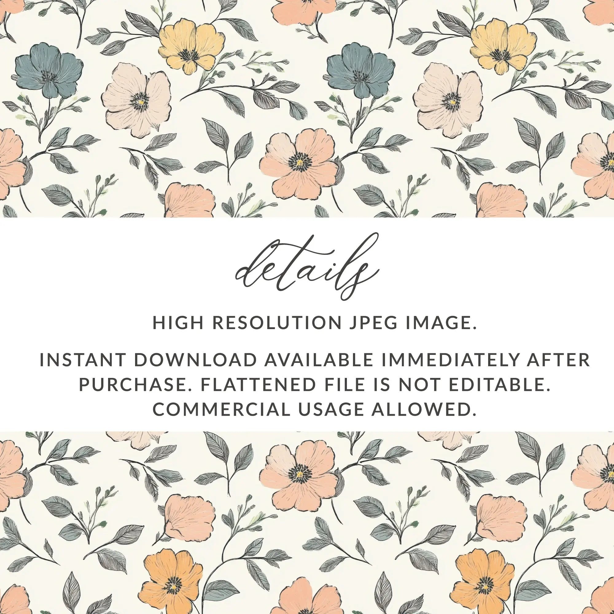 Floral Digital Paper, Seamless Flower Pattern, Commercial Use, Print on Demand Fabric, Digital Download, Flower Background, JPEG, 12x12 Inch - Moore and Mountain
