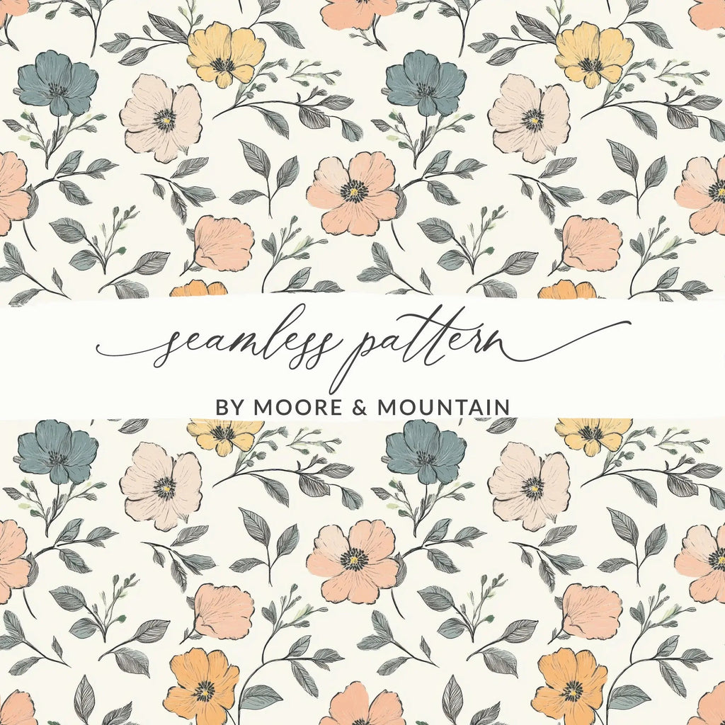 Floral Digital Paper, Seamless Flower Pattern, Commercial Use, Print on Demand Fabric, Digital Download, Flower Background, JPEG, 12x12 Inch - Moore and Mountain