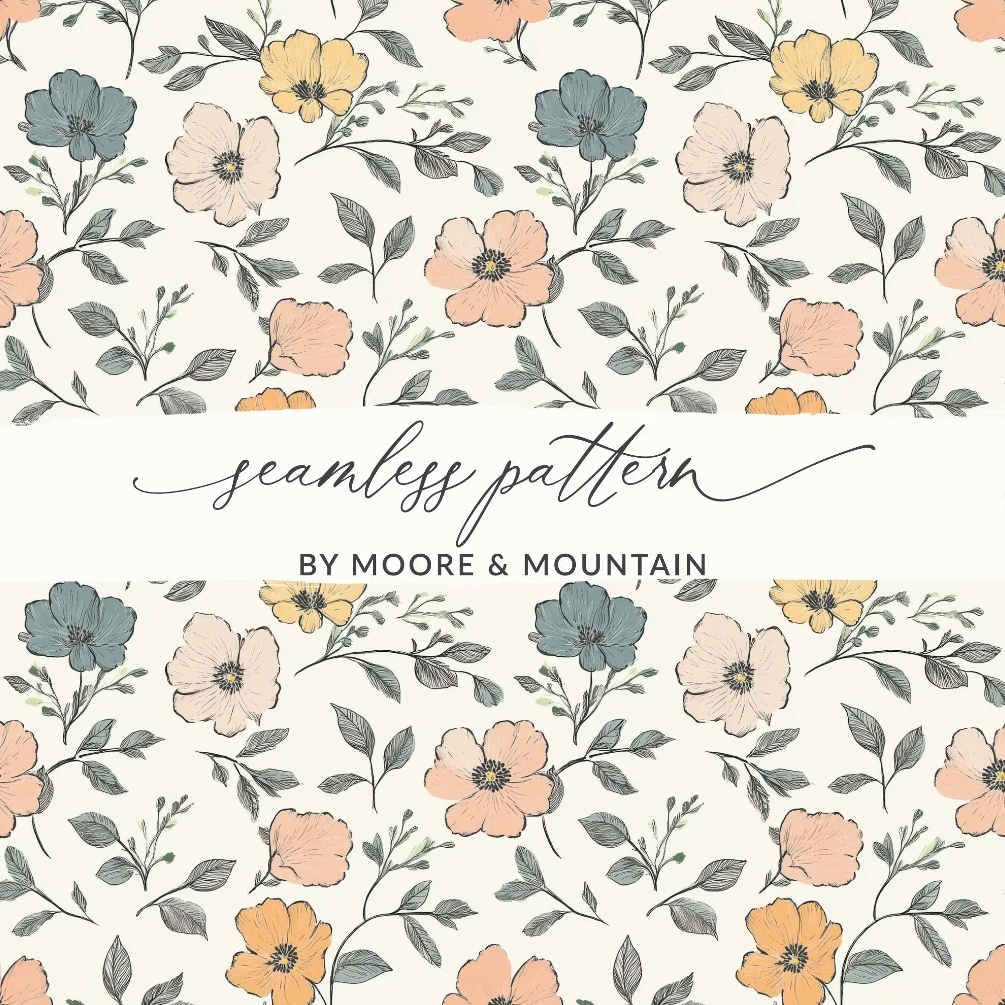 Floral Digital Paper, Seamless Flower Pattern, Commercial Use, Print on Demand Fabric, Digital Download, Flower Background, JPEG, 12x12 Inch - Moore and Mountain