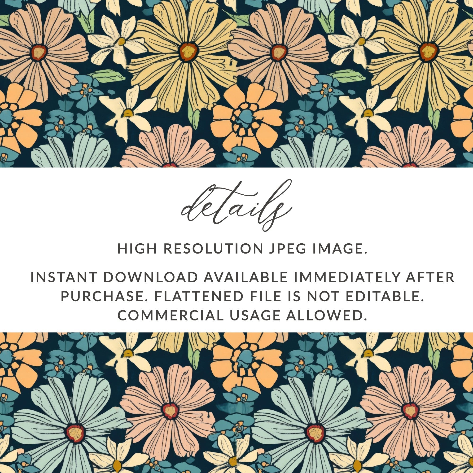 Floral Digital Paper, Seamless Flower Pattern, Daisy Digital Download, Floral Background, Two Scale Options, JPEG File, Commercial Use - Moore and Mountain