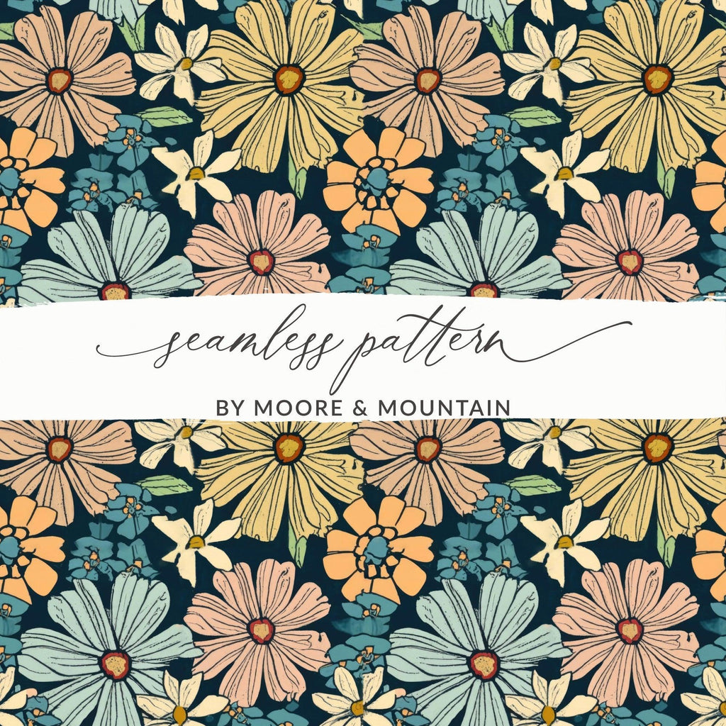 Floral Digital Paper, Seamless Flower Pattern, Daisy Digital Download, Floral Background, Two Scale Options, JPEG File, Commercial Use - Moore and Mountain