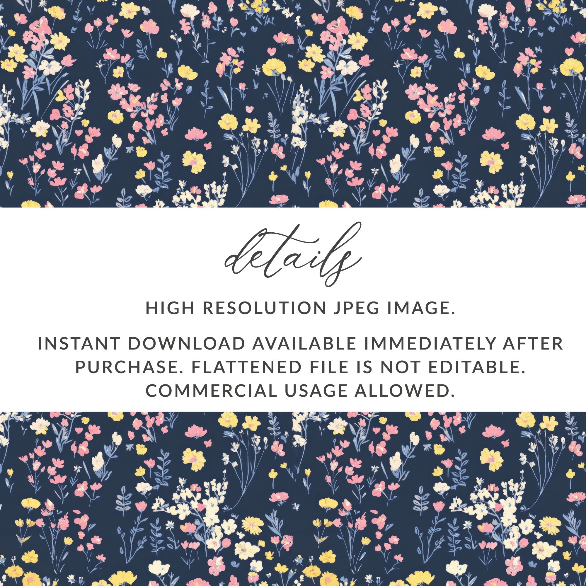 Floral Digital Paper, Seamless Flower Pattern, Navy Pink Yellow, Commercial Use, Printable Fabric, Digital Download, Scrapbook Paper - Moore and Mountain