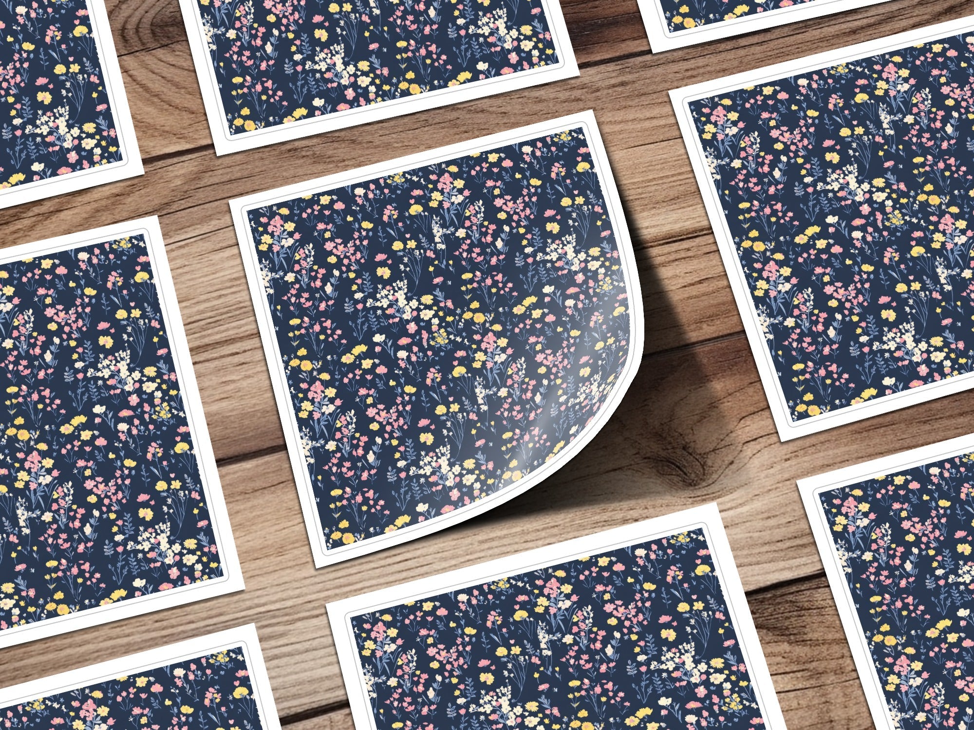 Floral Digital Paper, Seamless Flower Pattern, Navy Pink Yellow, Commercial Use, Printable Fabric, Digital Download, Scrapbook Paper - Moore and Mountain